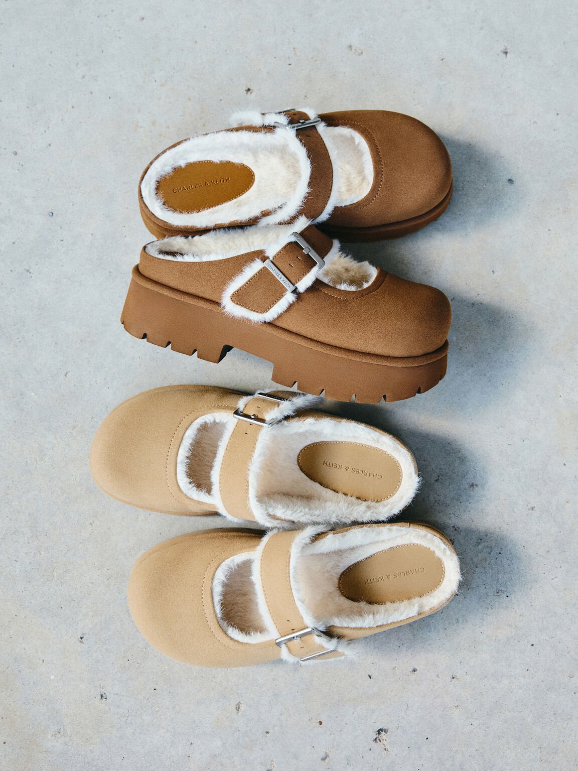 Bergen ベルゲン テクスチャーファートリムバックルプラットフォームミュール, ブラウン, hi-res