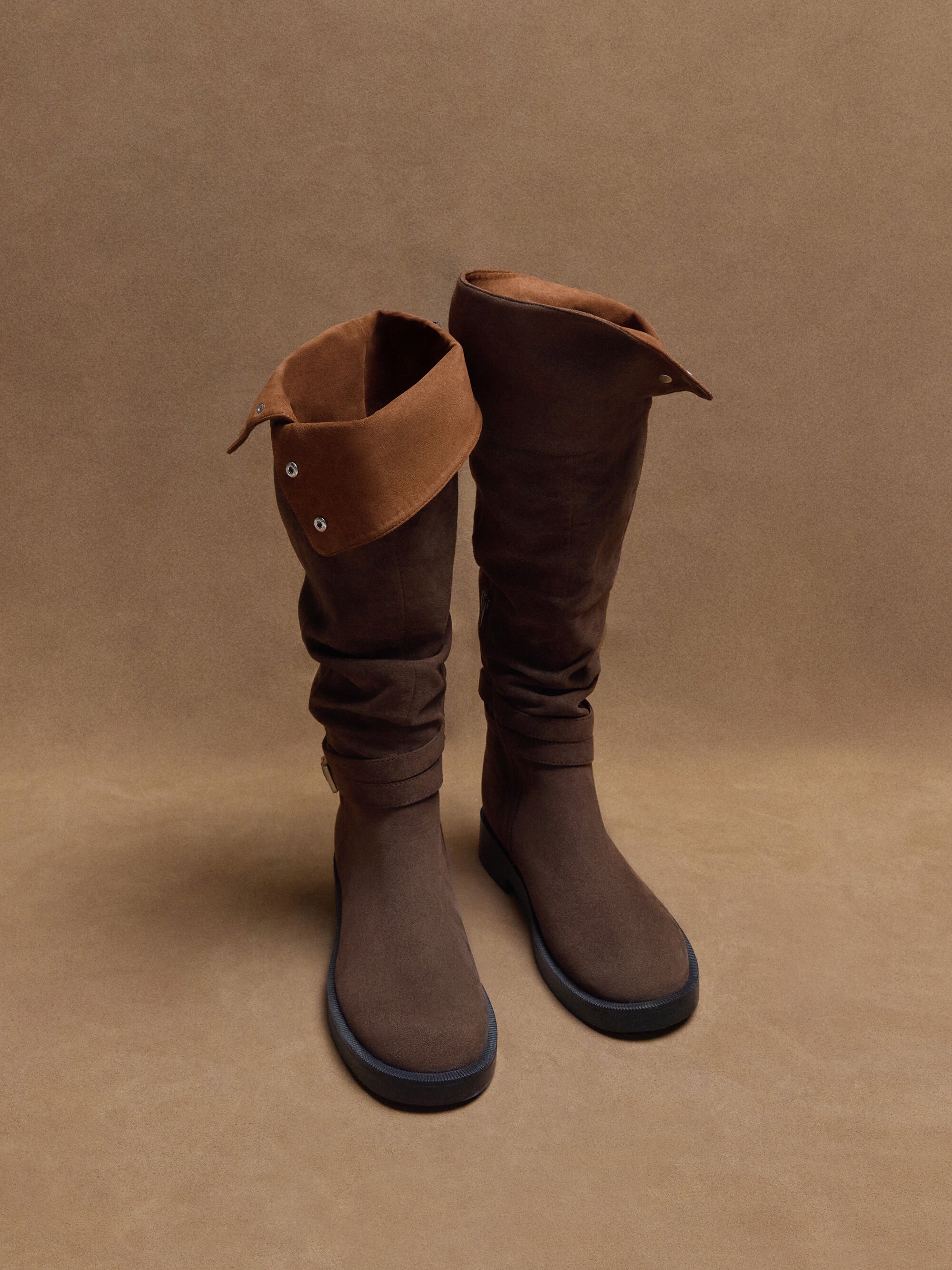 Ellis エリス ルーチドバックル フォールドオーバー サイハイブーツ