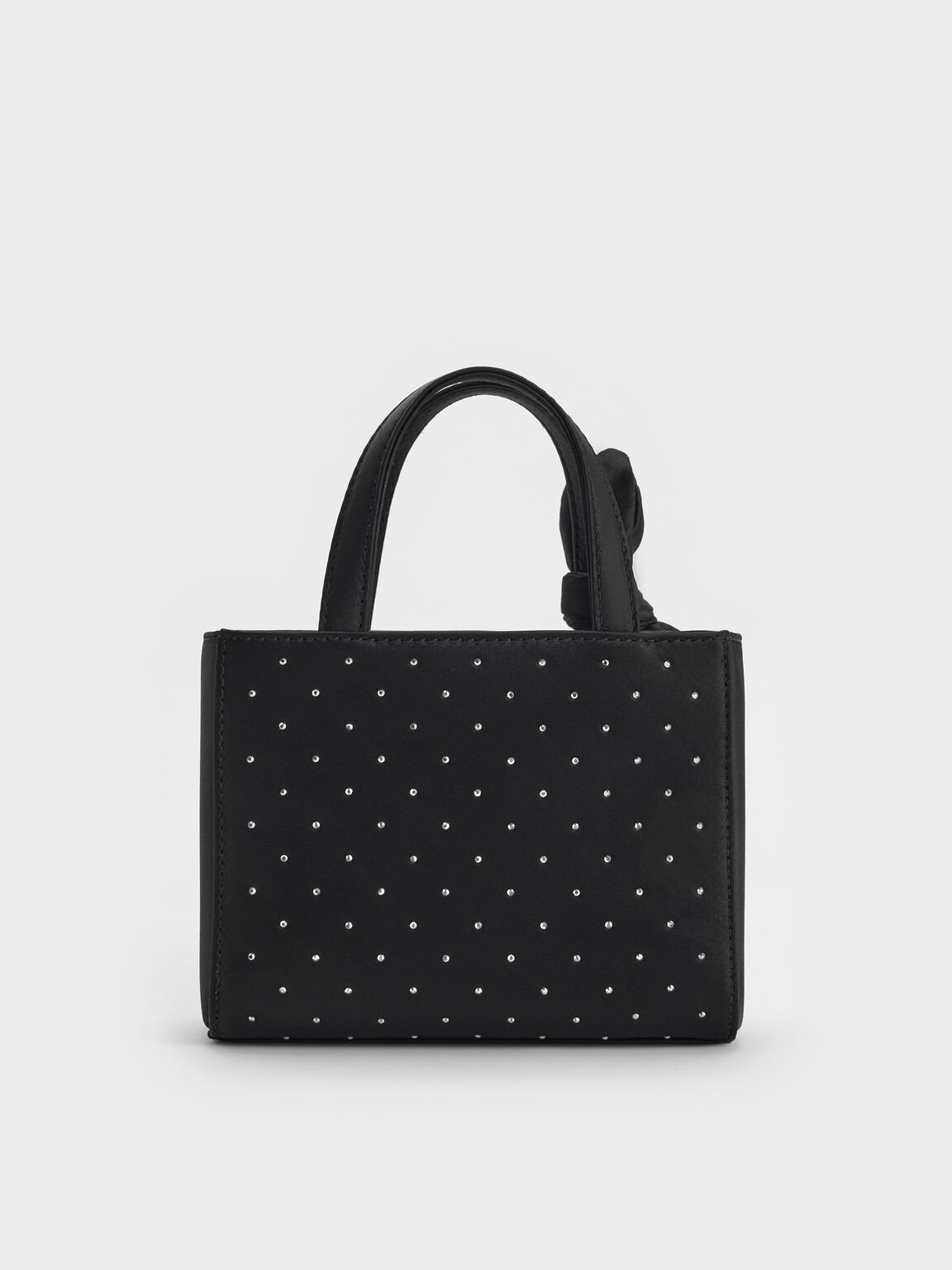 サテン スタッズノットボウミニバッグ, ノワールスタッズサテン, hi-res