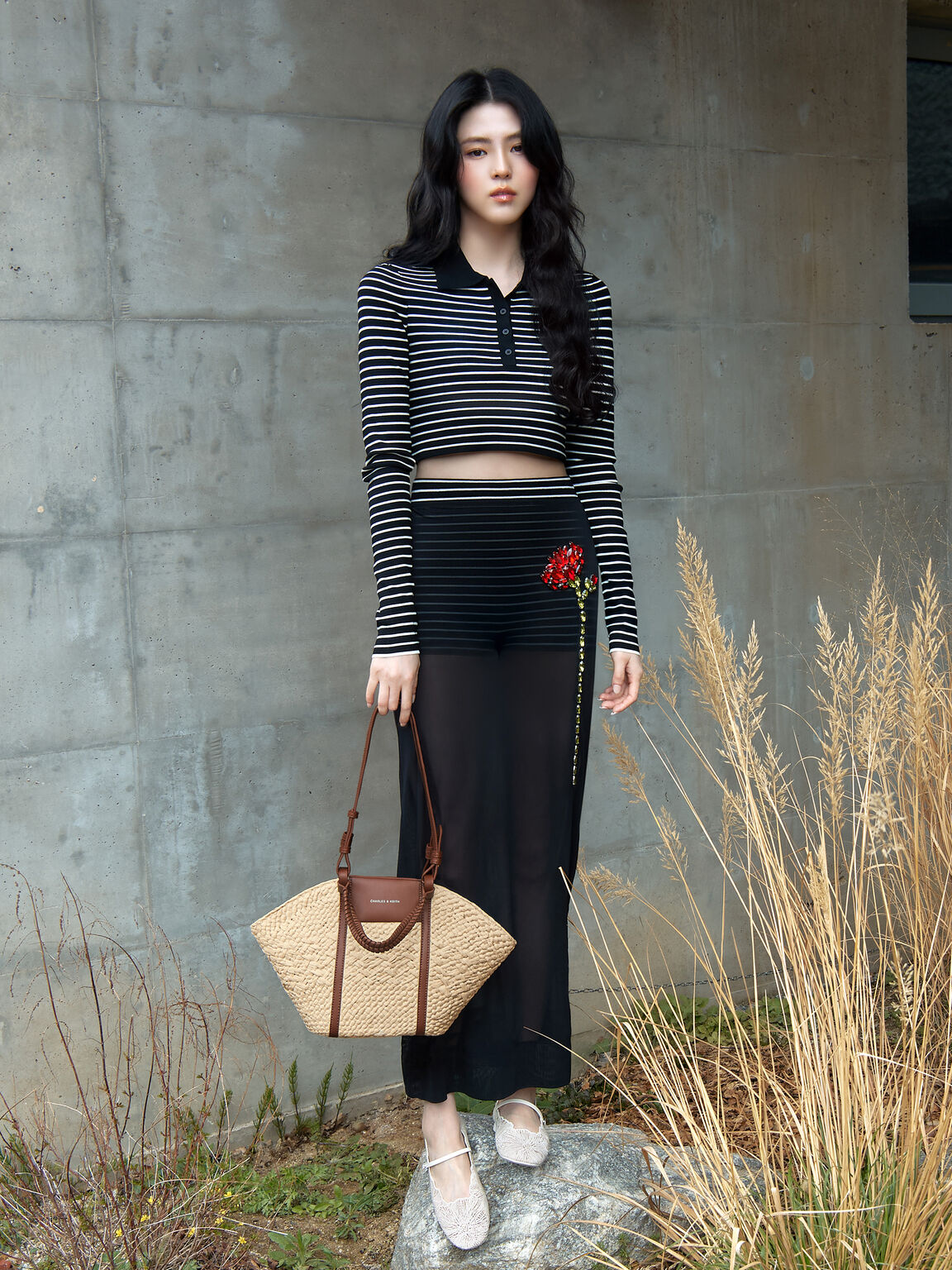 Meja メジャー クロシェ フローラルメリージェーンフラット, ホワイト, hi-res