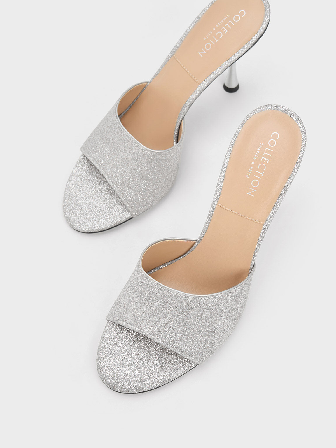 Demi デミ ポリエステルメタリックヒールミュール, シルバー, hi-res