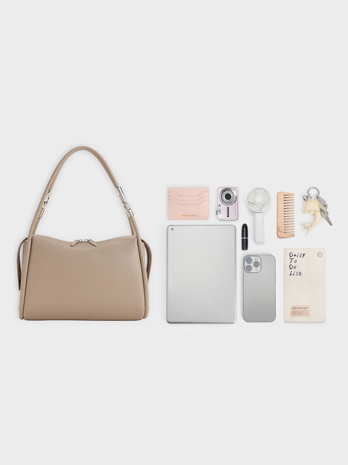 Lyla ライラ チューブラースラウチー ショルダーバッグ, トープ, hi-res