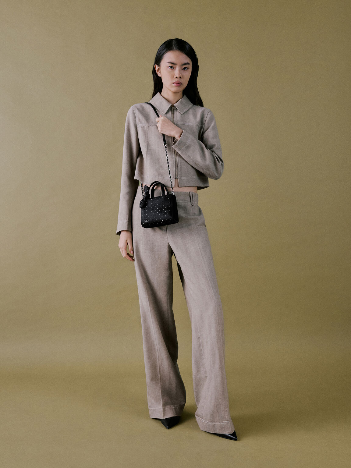 サテン スタッズノットボウミニバッグ, ノワールスタッズサテン, hi-res