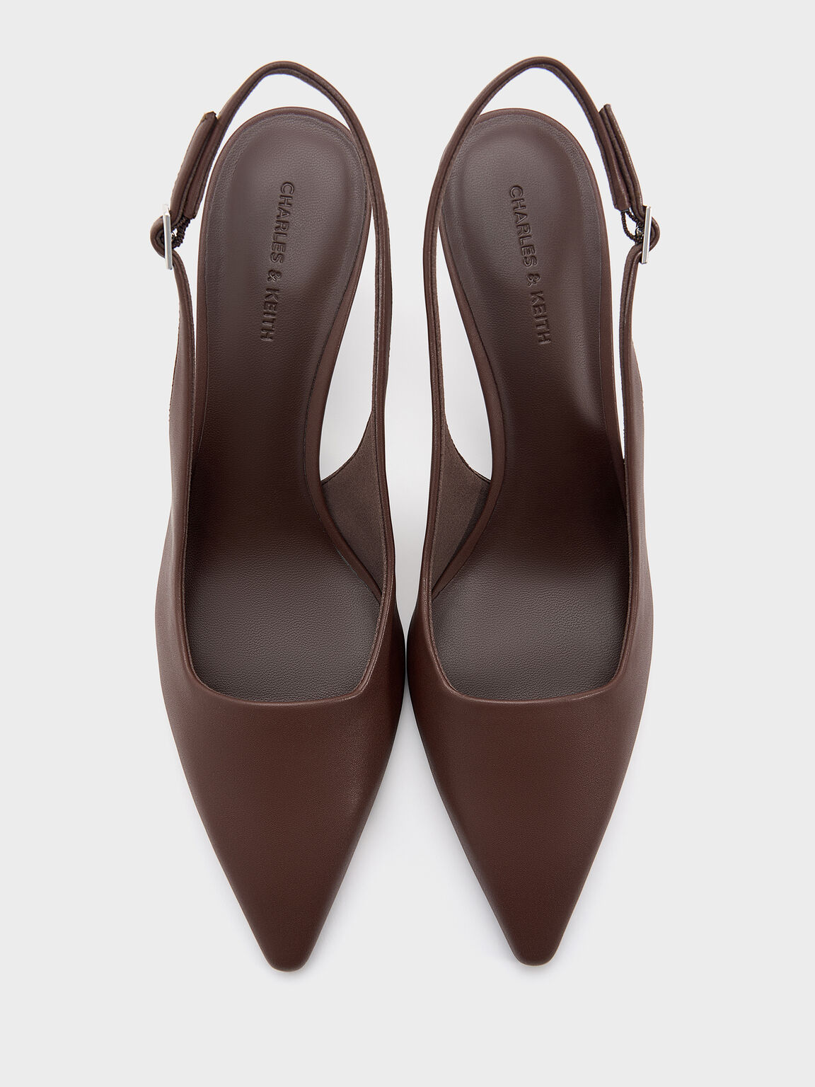 ポインテッドトゥ キトゥンヒールスリングバックパンプス, ダークブラウン, hi-res