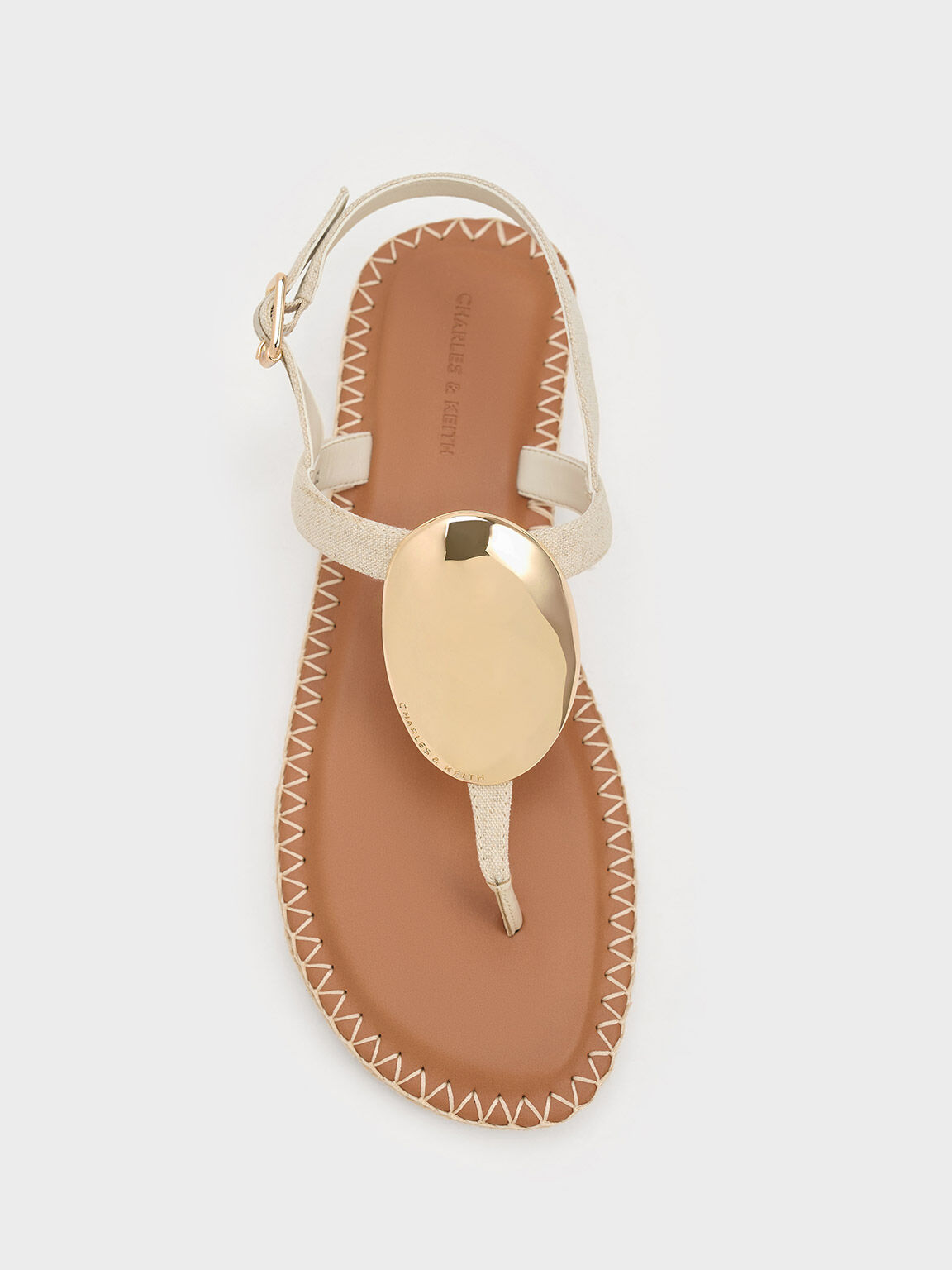 メタリック オーバルエスパドリーユサンダル, ベージュ, hi-res