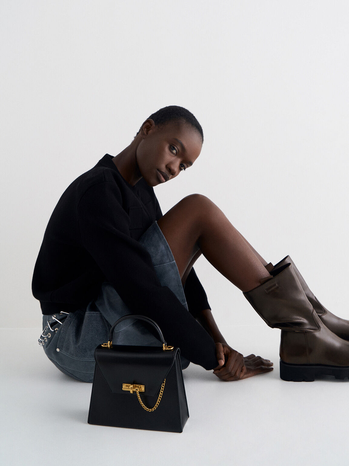 Samantha サマンサ トップハンドルバッグ, ブラック, hi-res