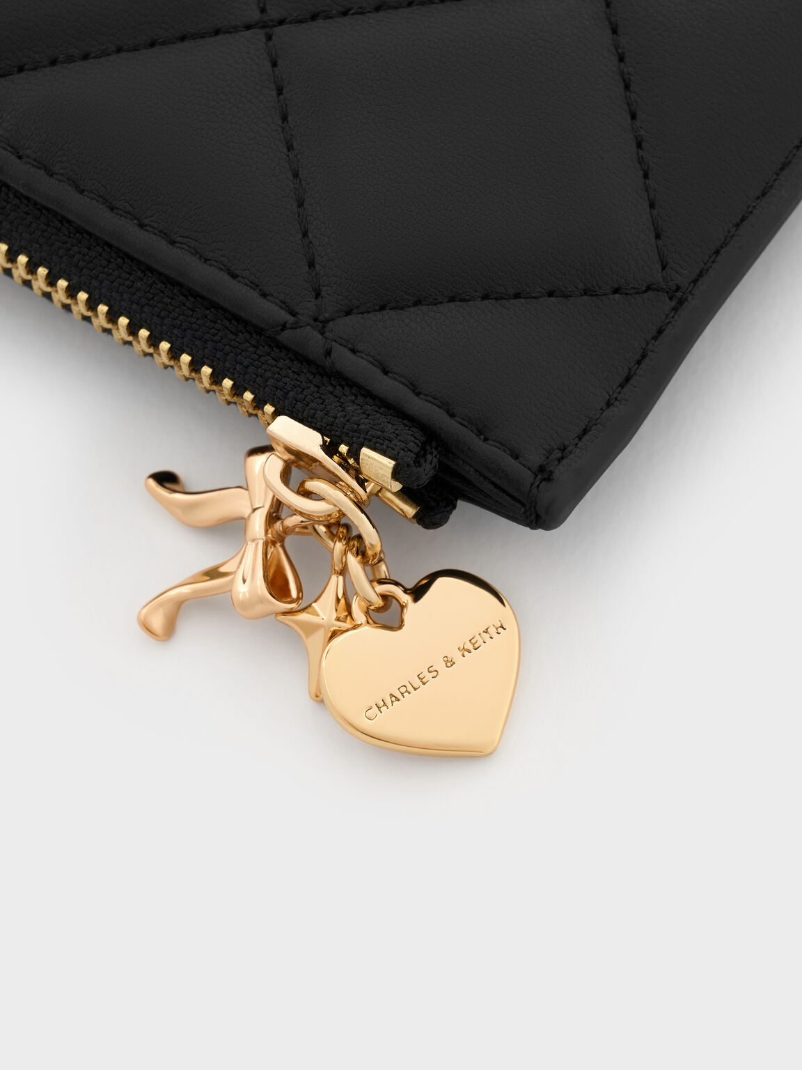 Arrietty アリエッティ キルトボウハートチャーム ジップアラウンドウォレット, ブラック, hi-res