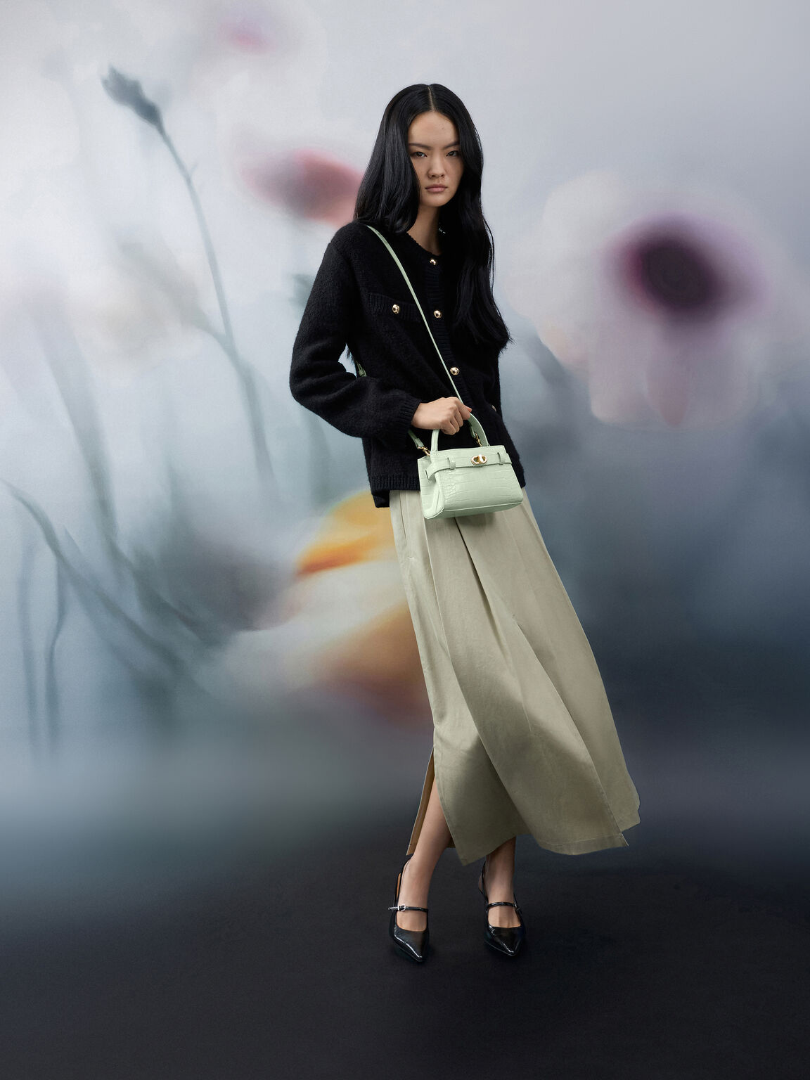 Aubrielle オブリエル クロックエフェクトトップハンドルバッグ, ミントグリーン, hi-res