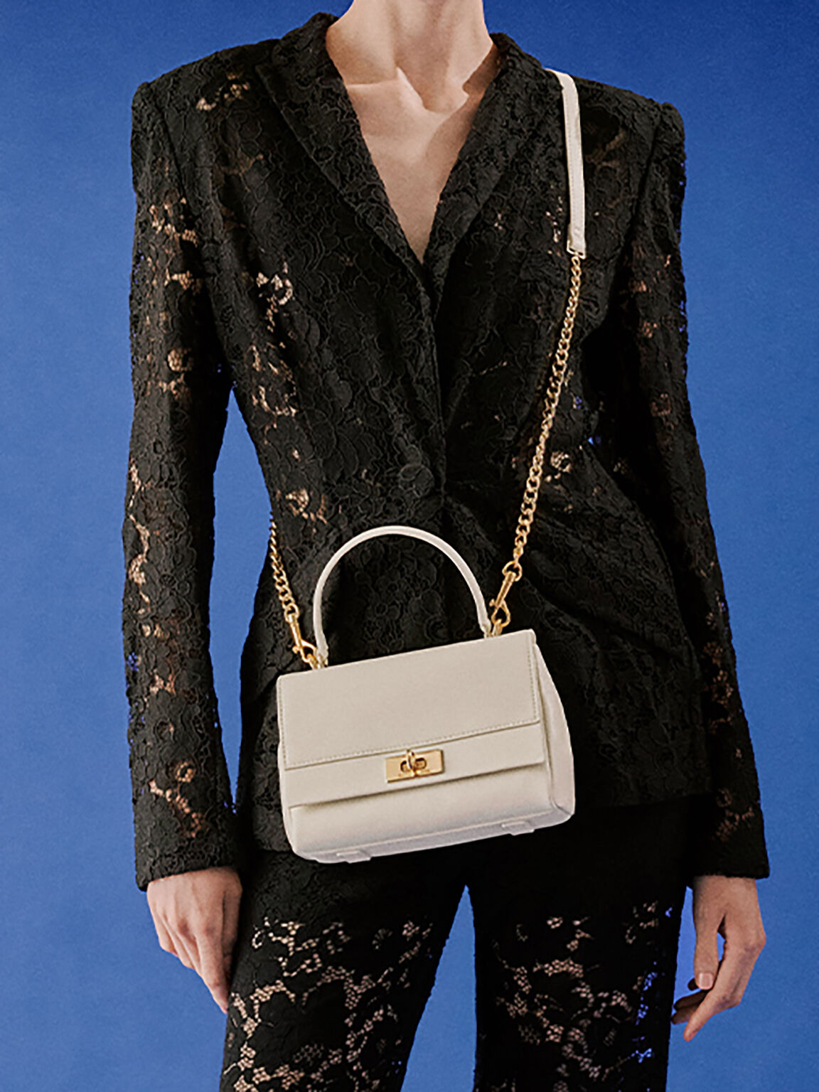 Lennie レニー チェーンストラップトップハンドルバッグ - クリーム