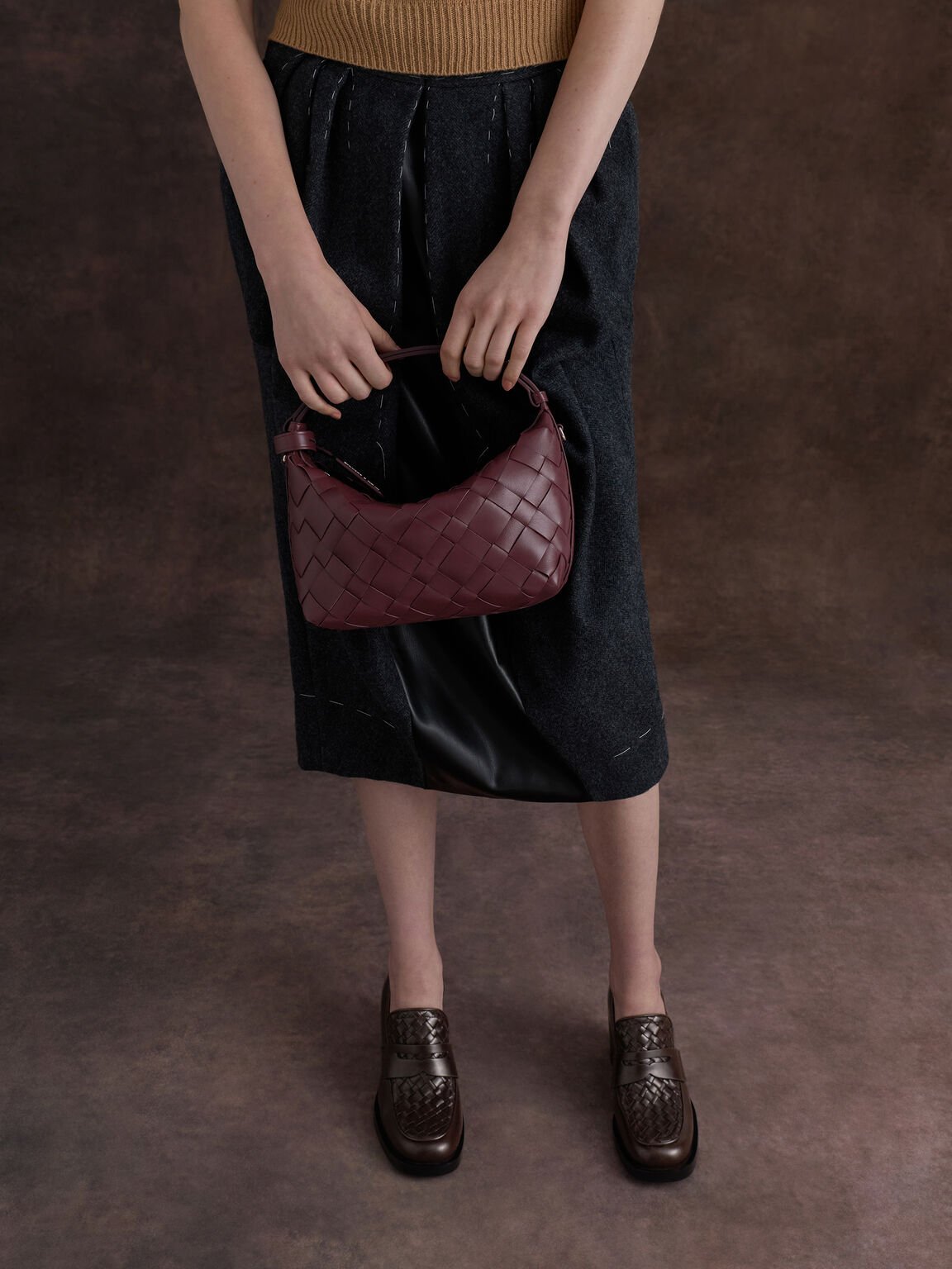 Ivette イヴェット ウーブンショルダーバッグ, ワインベリーレッド, hi-res