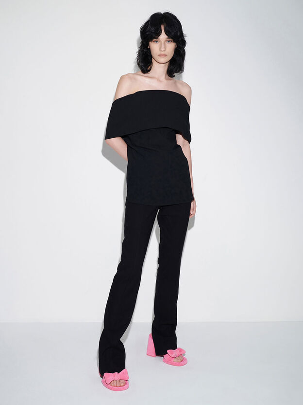 Loey ローイー テクスチャーボウアンクルストラップサンダル, ピンク, hi-res