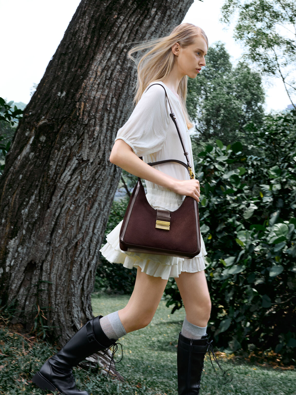 Charlot シャーロット スエードホーボーバッグ, エスプレッソブラウン, hi-res