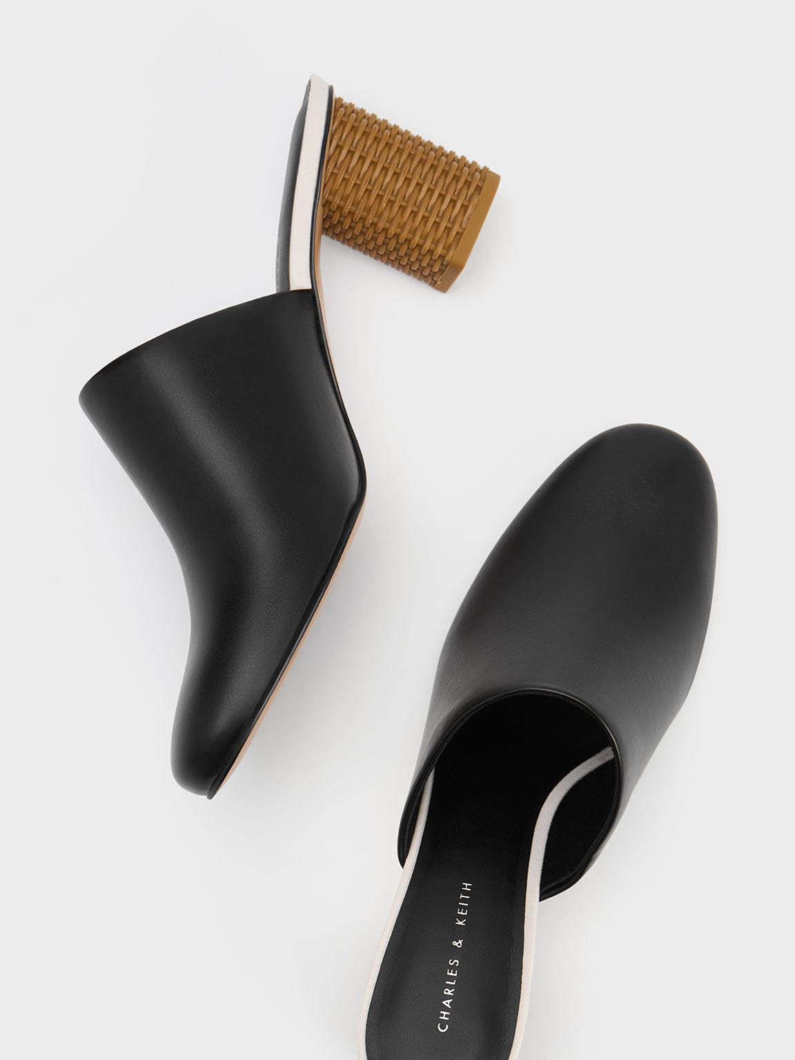 ラタンブロックヒール ミュール, ブラック, hi-res