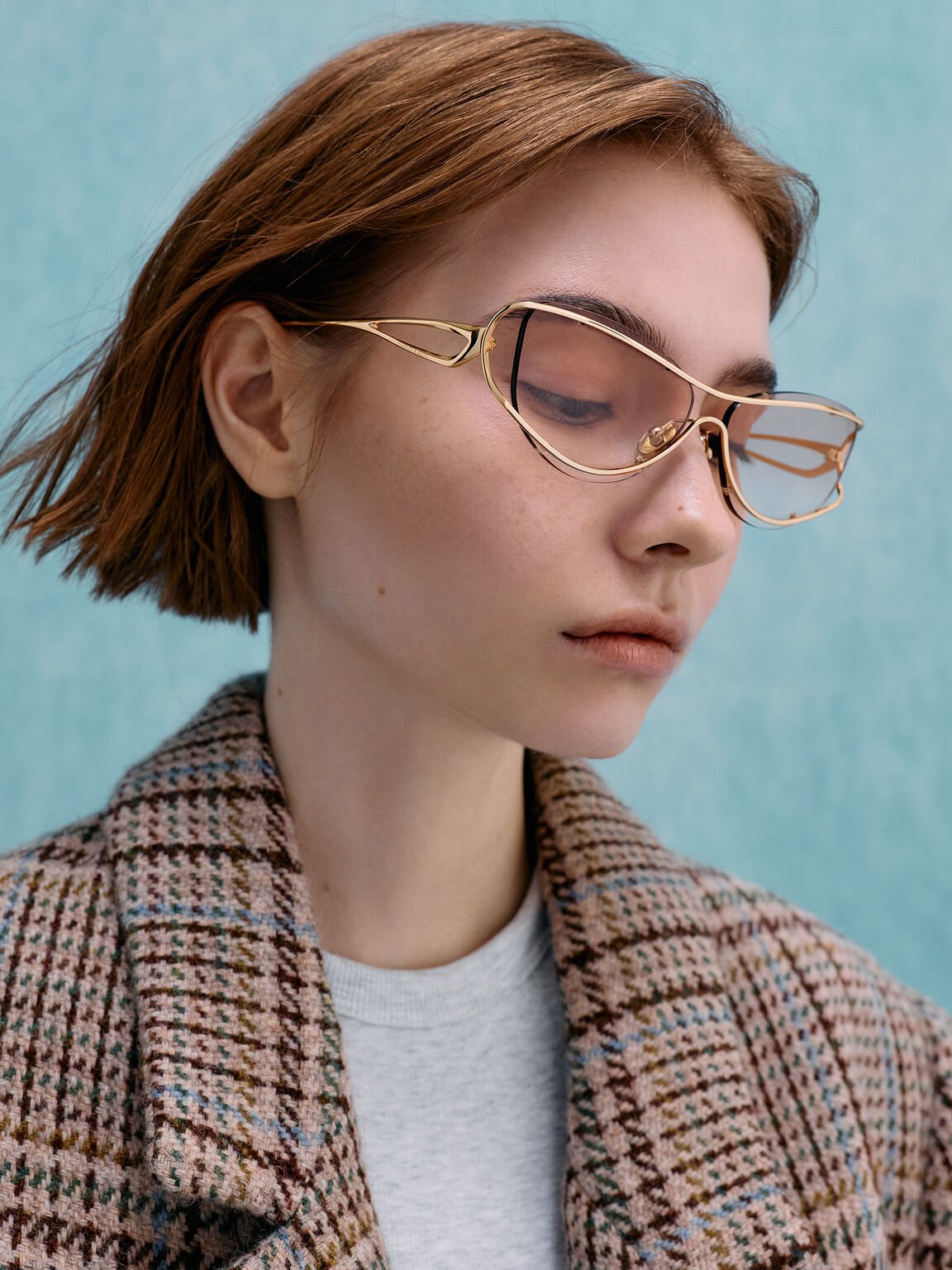 Ainsley エインズリー ジオメトリックサングラス, ライトゴールド, hi-res