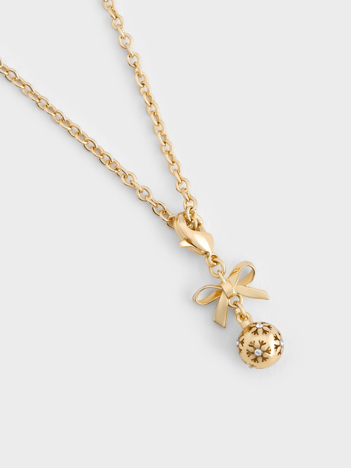 Athalia アザリア クリスタルエンベリッシュド リボンスノーフレークボールチェーン, ゴールド, hi-res