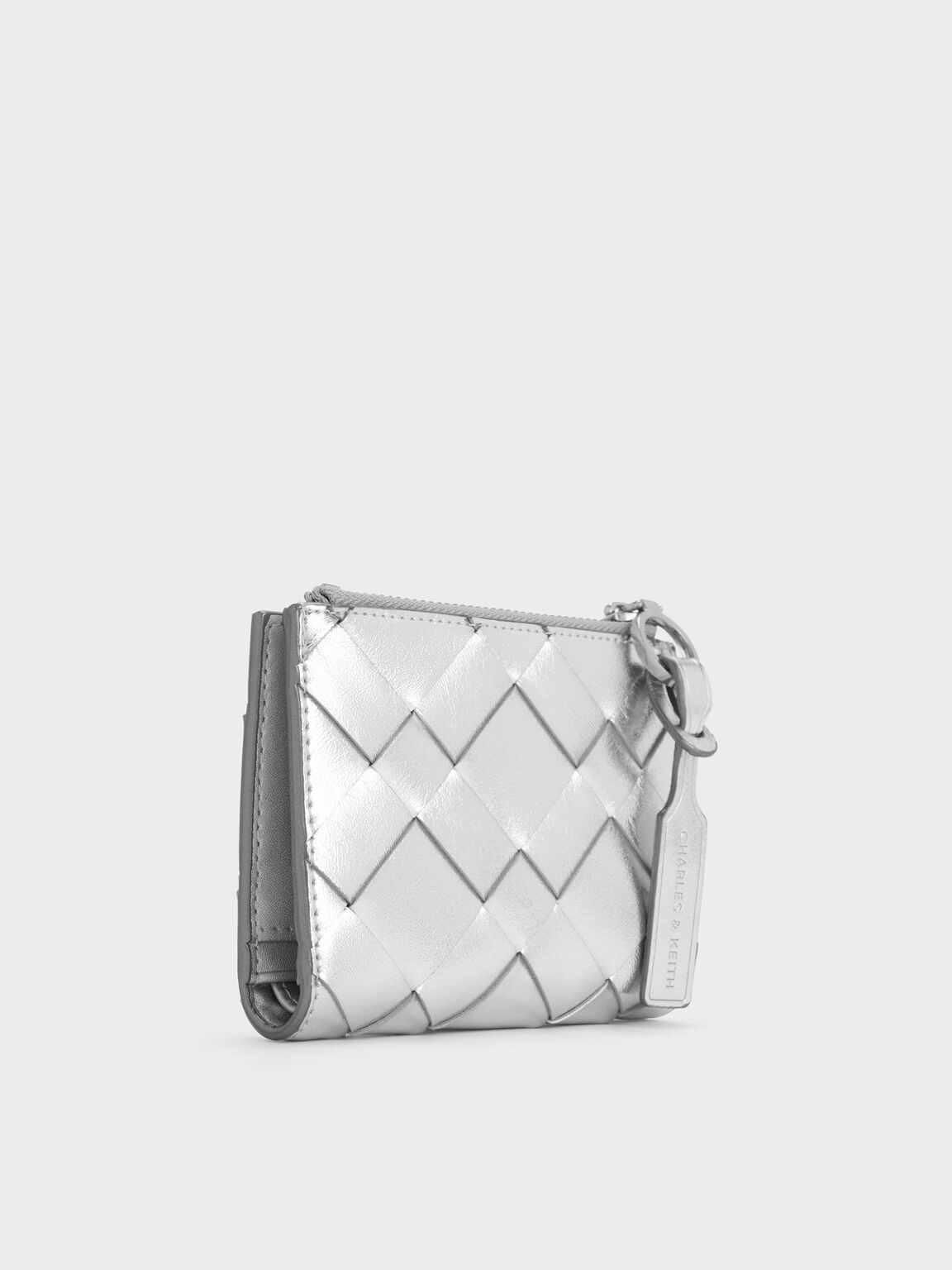 Ivette イヴェット ウーブントップジップスモールウォレット, シルバー, hi-res