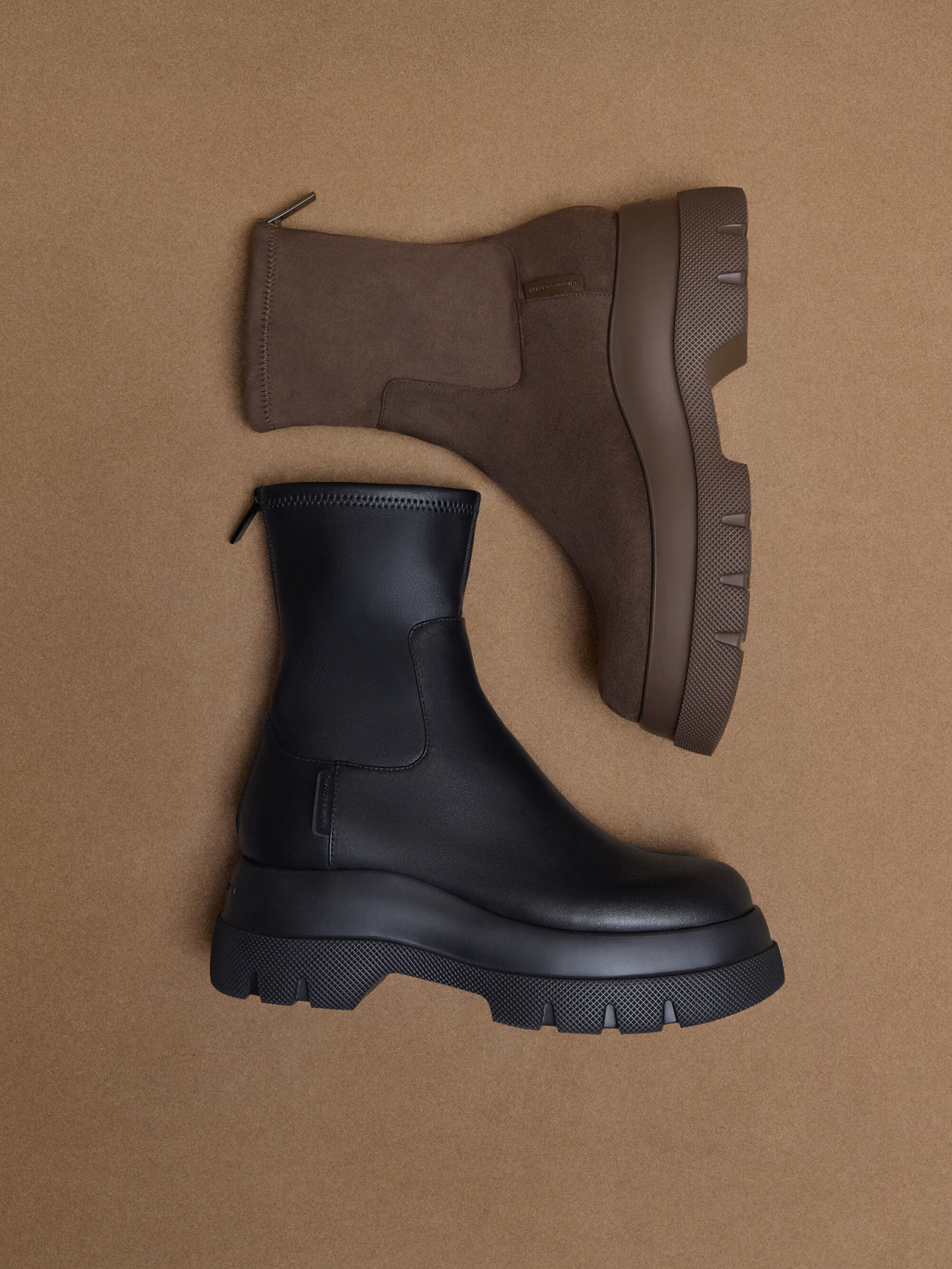 Leoi レオイ バックジップチャンキーアンクルブーツ - ダークブラウン