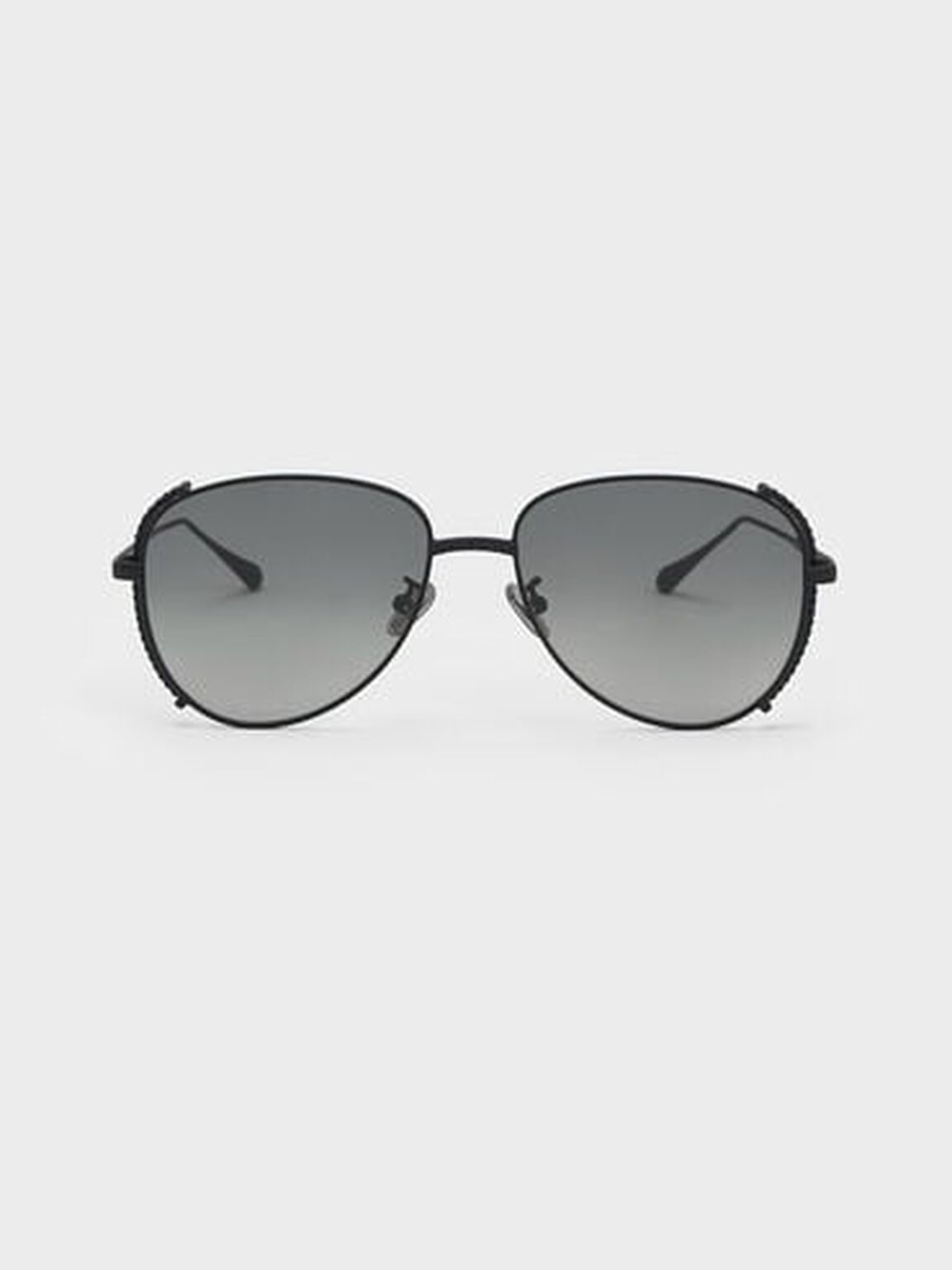 ジェムエンベリッシュド ワイヤーフレームアビエーターサングラス, ブラック, hi-res