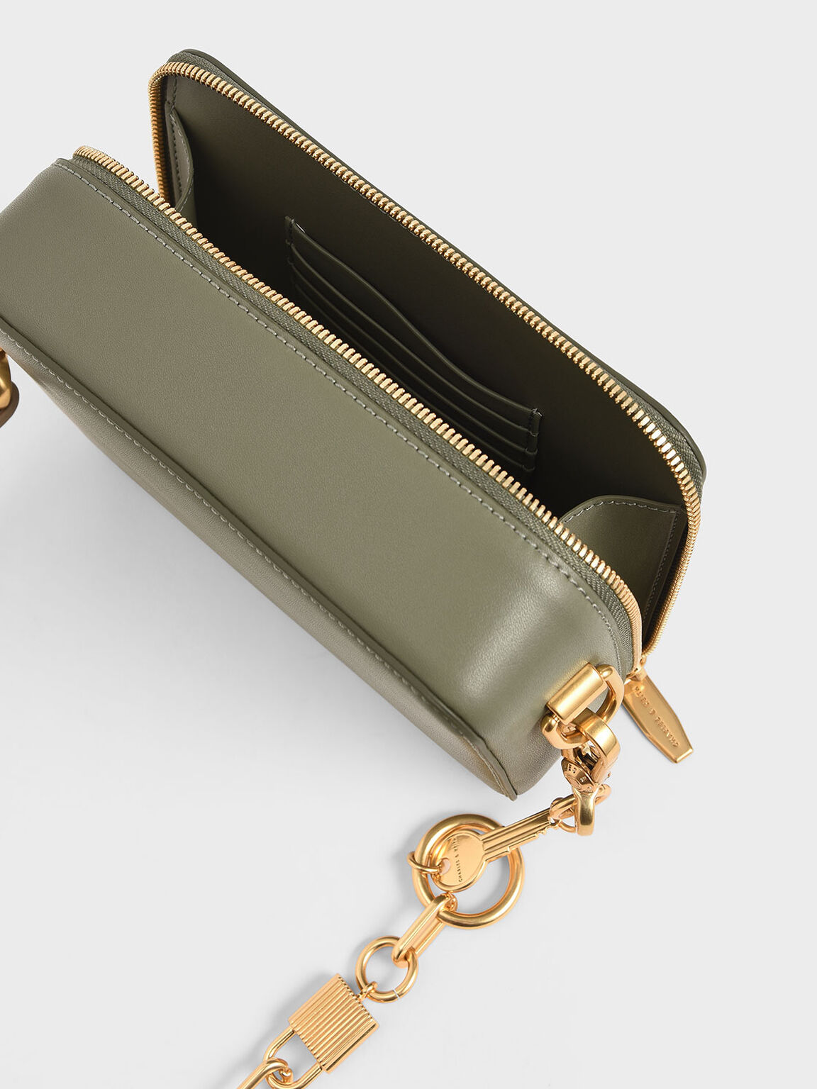 ダブルジップ クロスボディバッグ, セージグリーン, hi-res