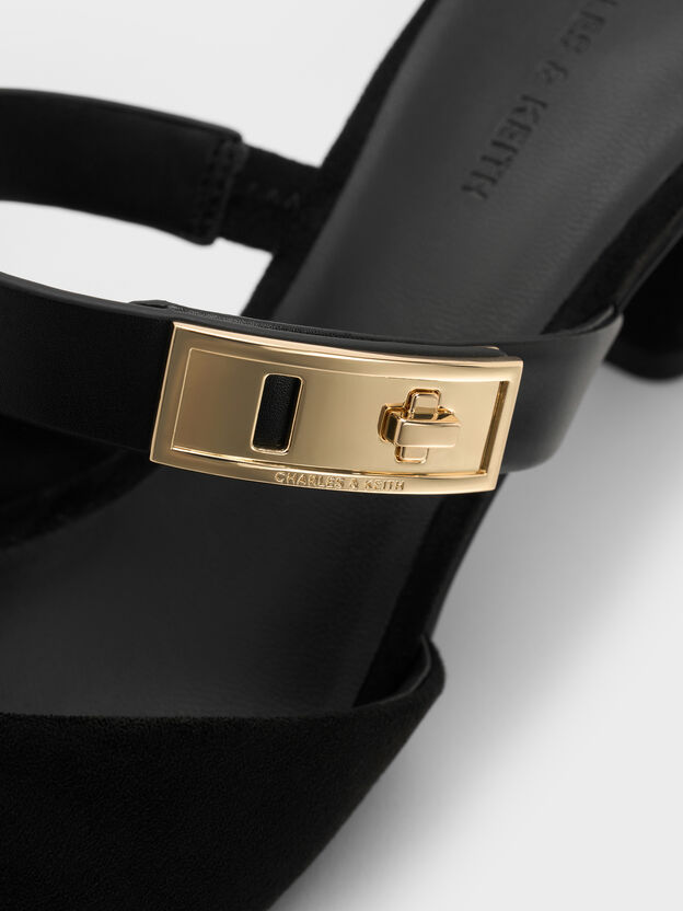 Lando ランド ポインテッドドゥメタリックバックルヒールミュール, ブラック2, hi-res