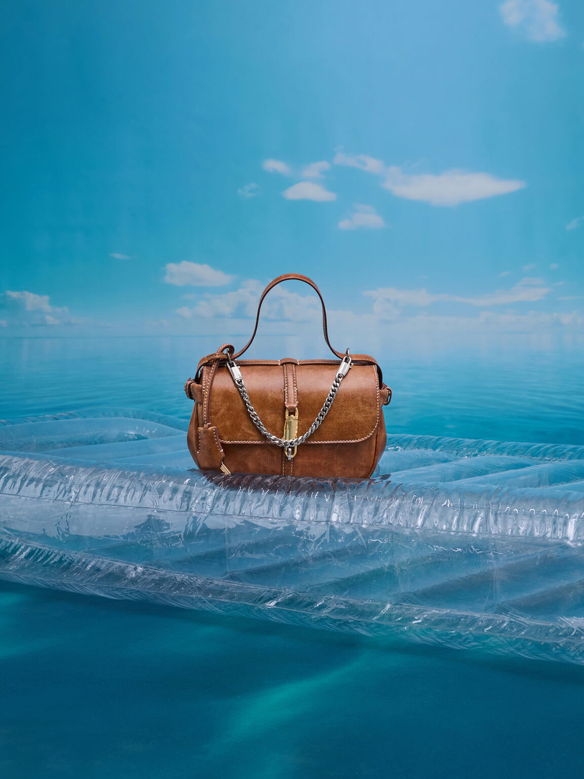 Delfina デルフィナ チェーンクロスボディーバッグ, ディストレスドタン, hi-res