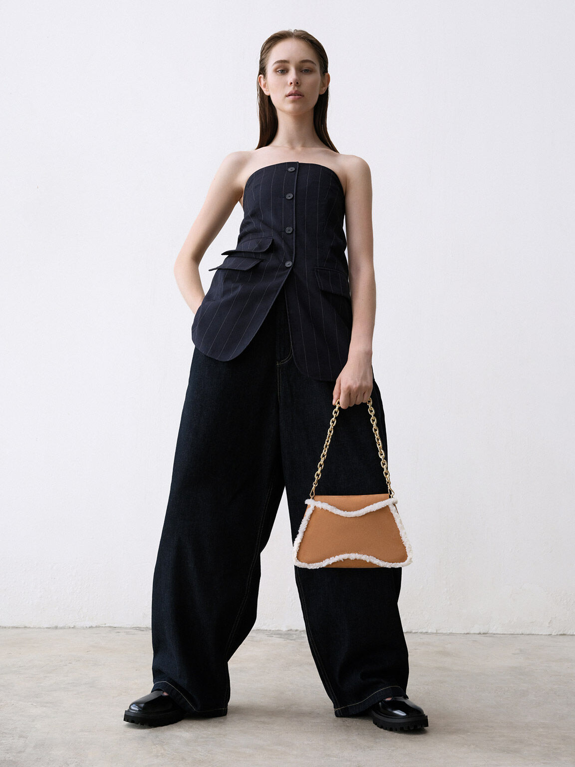 Sybill シビル テクスチャーファートリムトラペーズチェーンハンドルバッグ, マルチ, hi-res