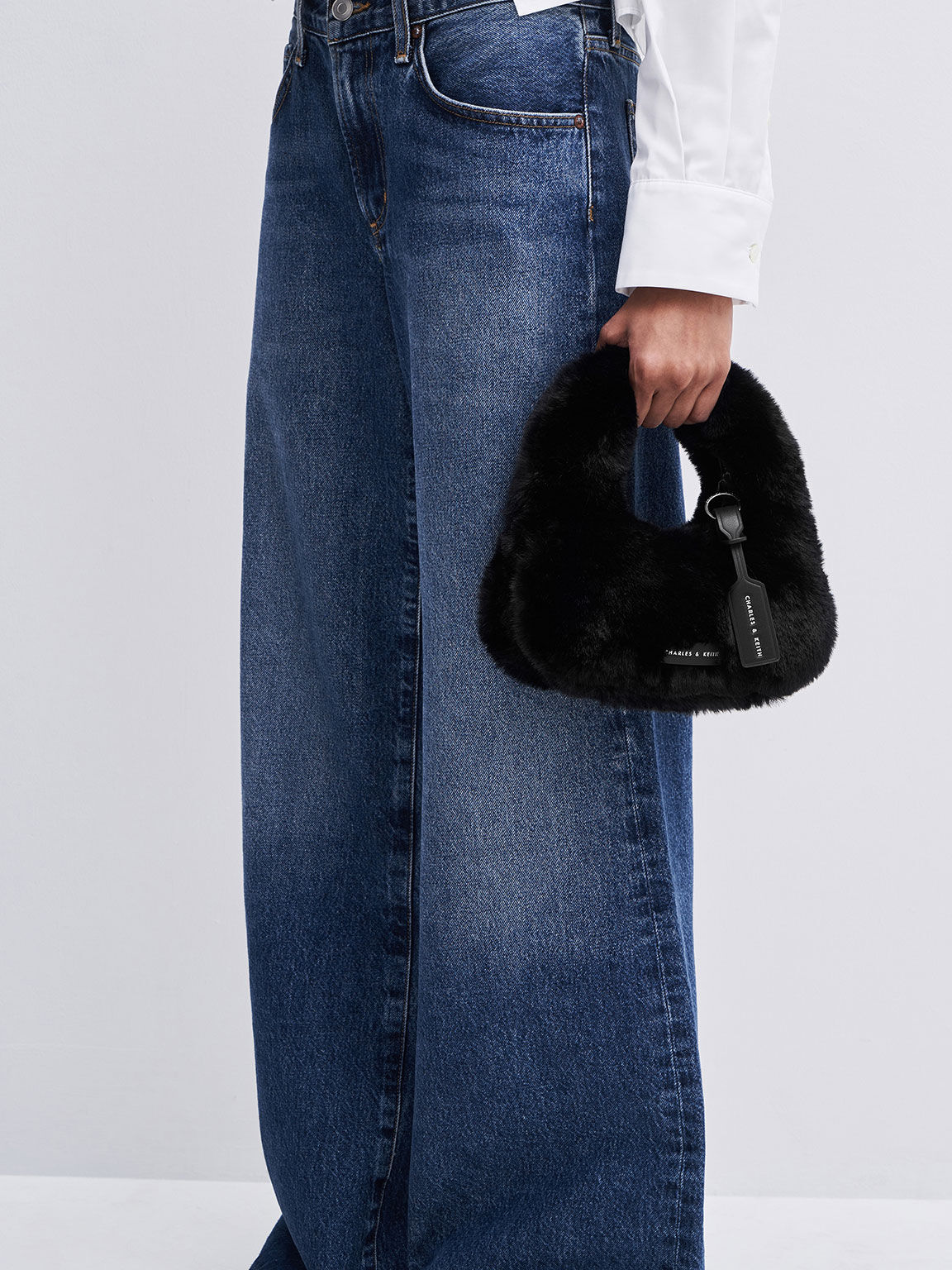 Yama ミニヤマ ファーリートップハンドルバッグ, ノワール, hi-res