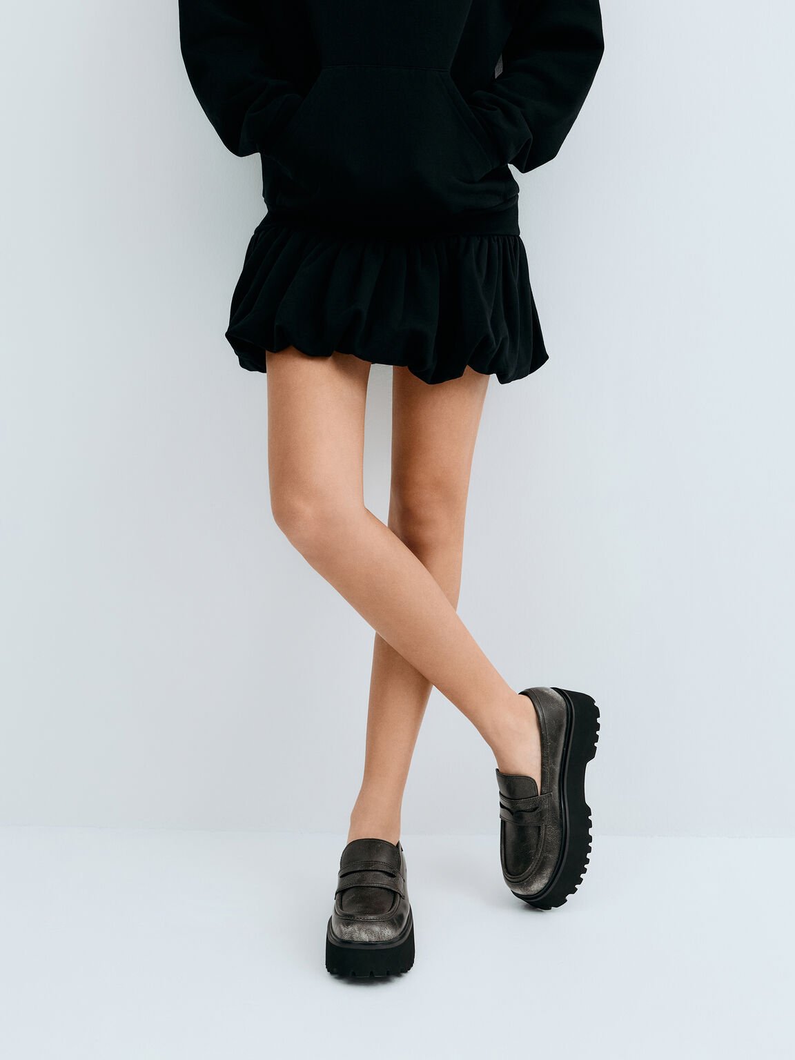 Eliot エリオット プラットフォームローファー, グレー, hi-res