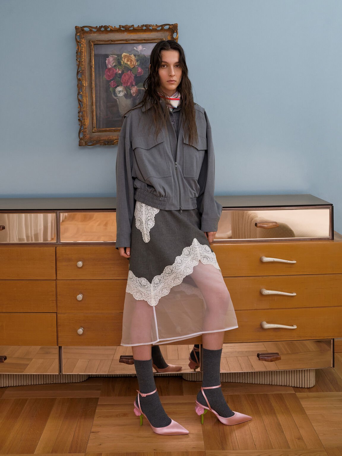 ポインテッドフラワーヒール アンクルストラップパンプス, ピンク, hi-res