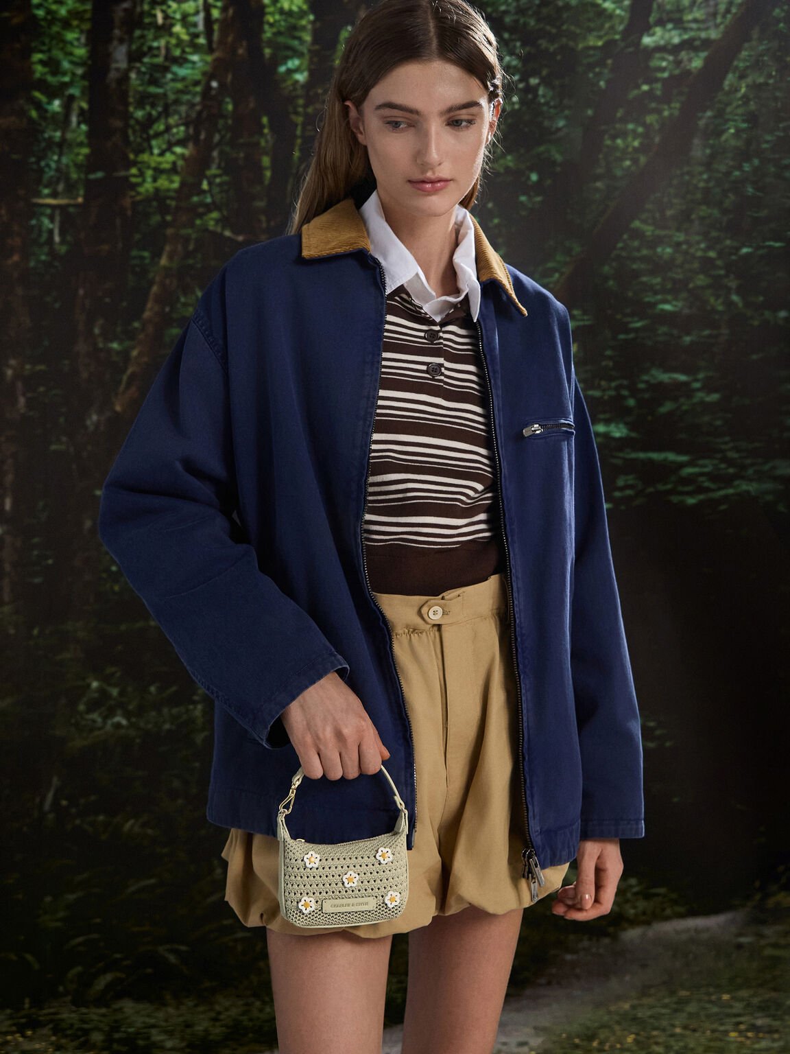 Ida アイダ マイクロフラワーニットバッグ, ペールオリーブ, hi-res