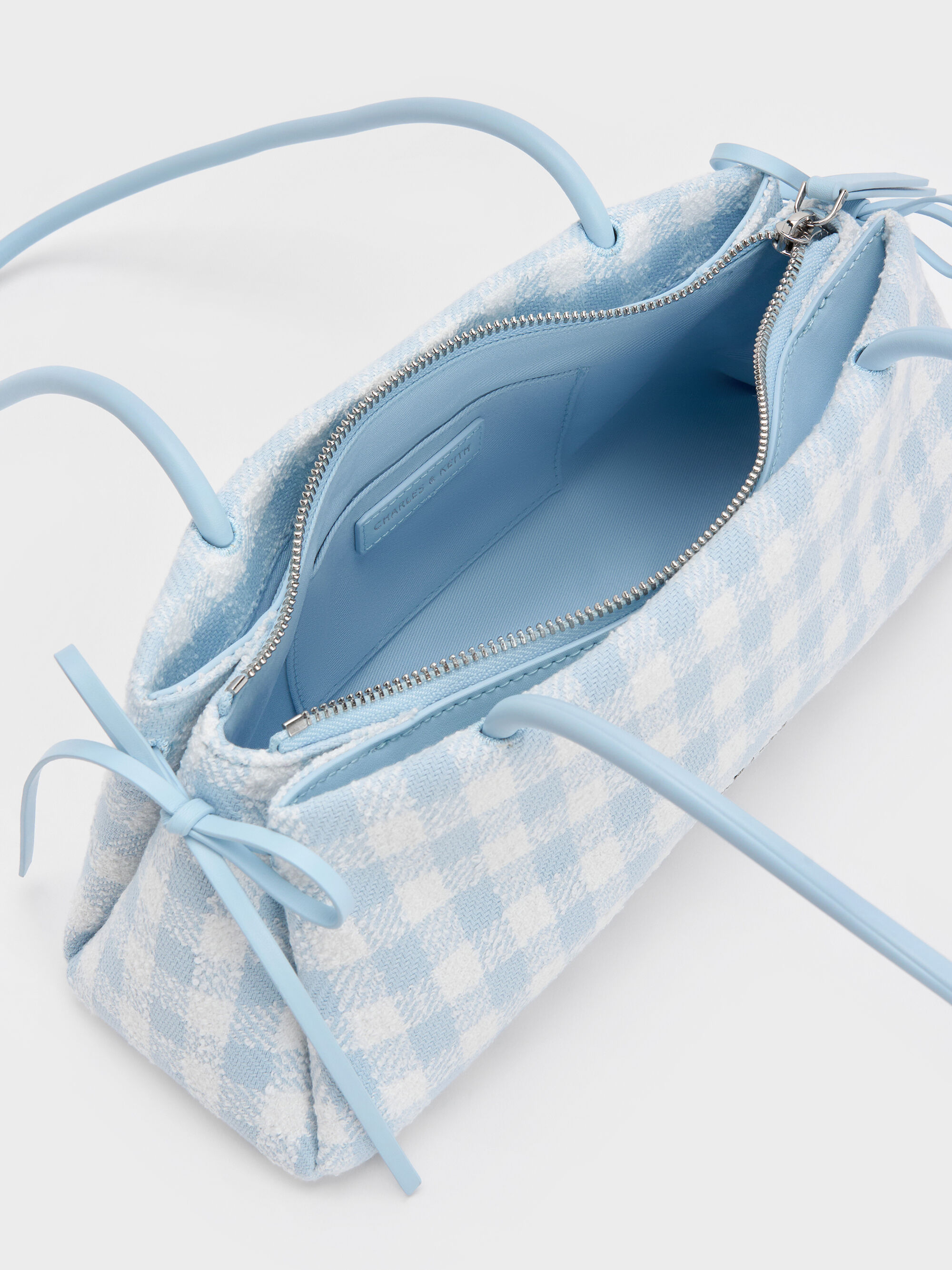 Hazel ヘーゼル ギンガムボウショルダーバッグ - ギンガムブルー