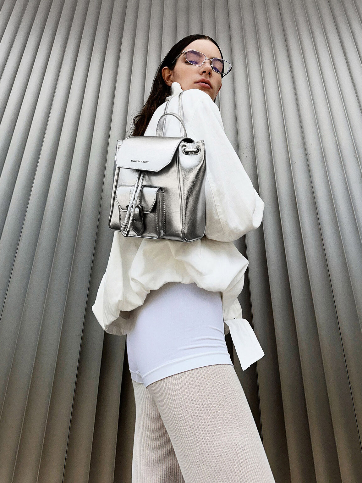 Blaise ブレイス フロントポケット ドローストリングバックパック, シルバー, hi-res