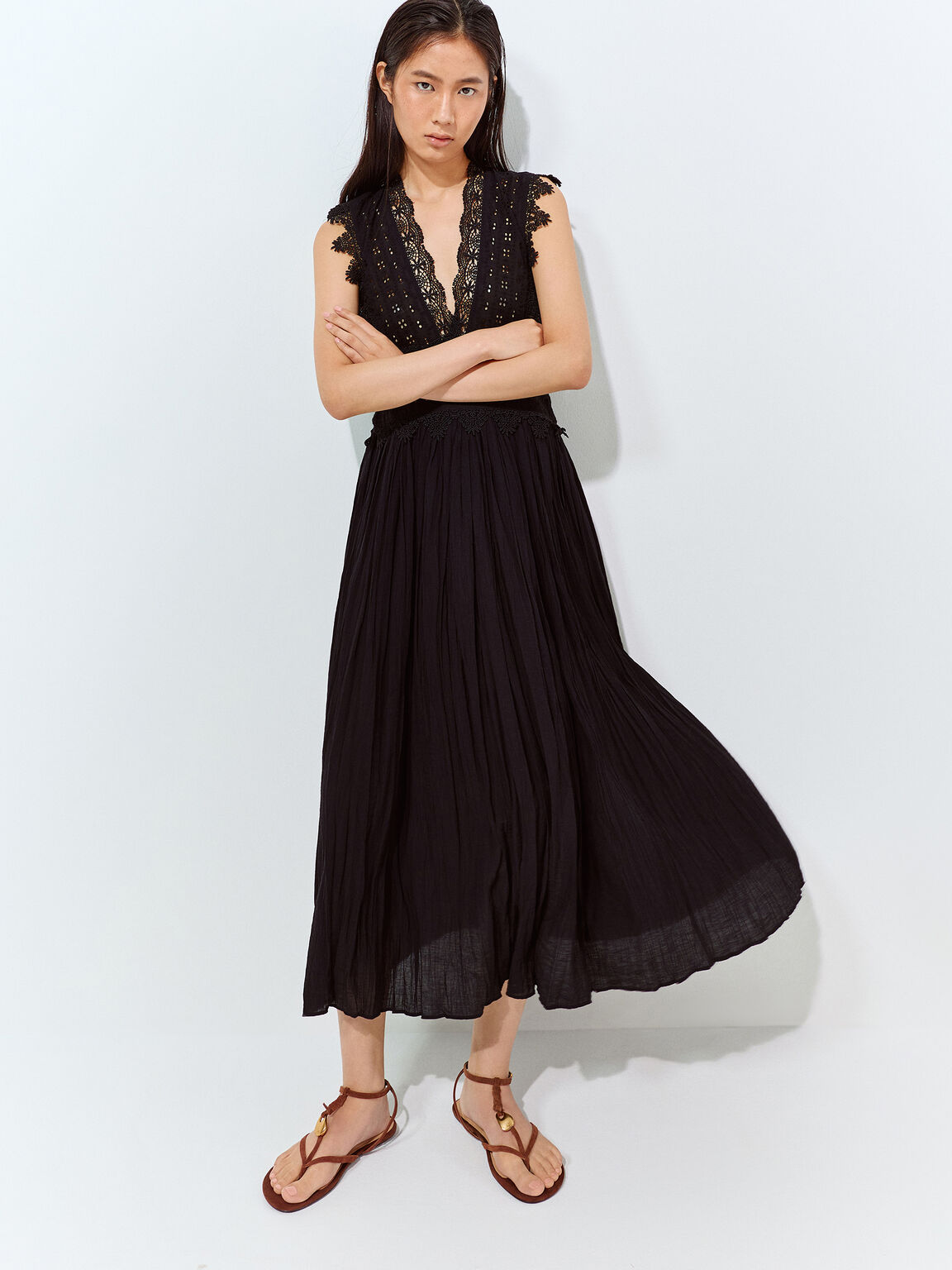 Adema アデマ ストラッピー トングサンダル, ブラウン, hi-res