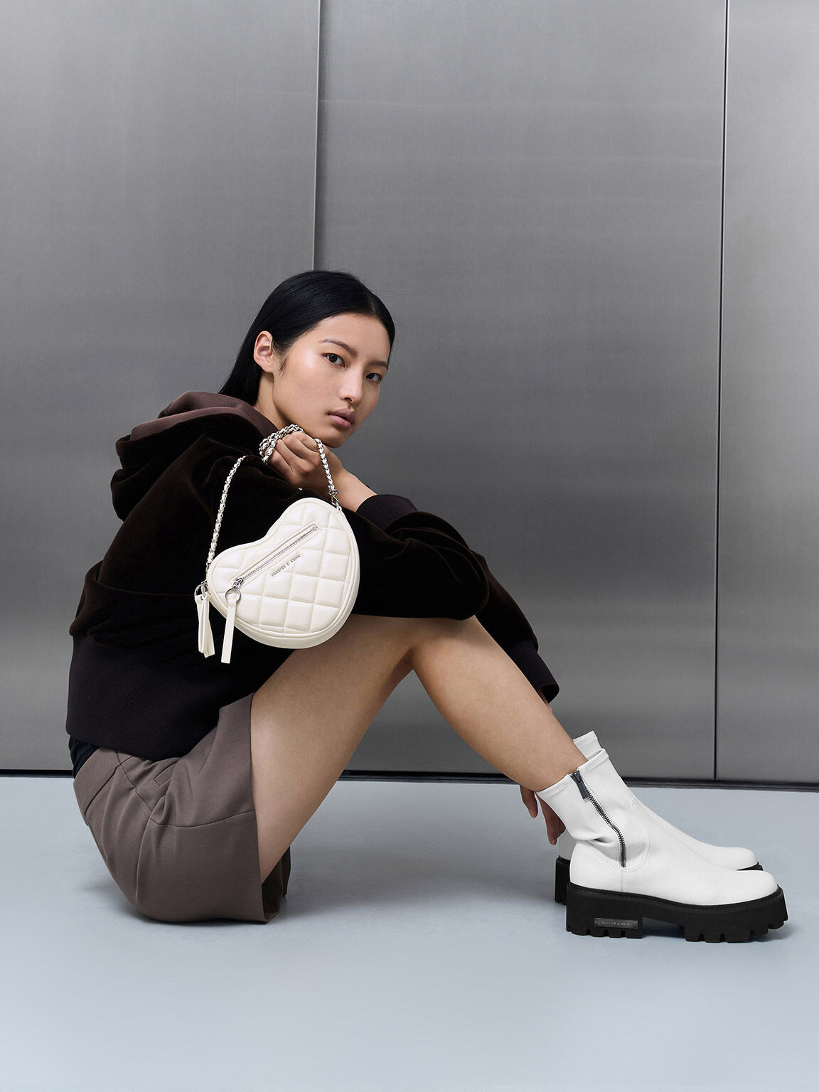 Philomena フィロメナ キルトハートクロスボディバッグ, クリーム, hi-res