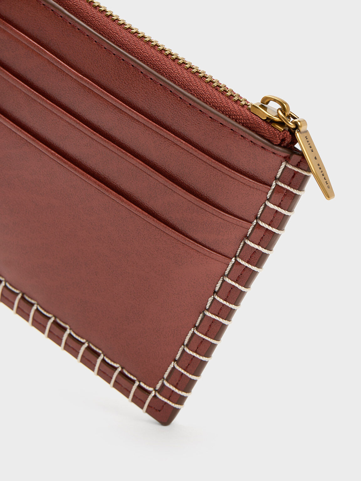 Circe キルケ ステッチトリムジップアラウンドカードホルダー, モカ, hi-res