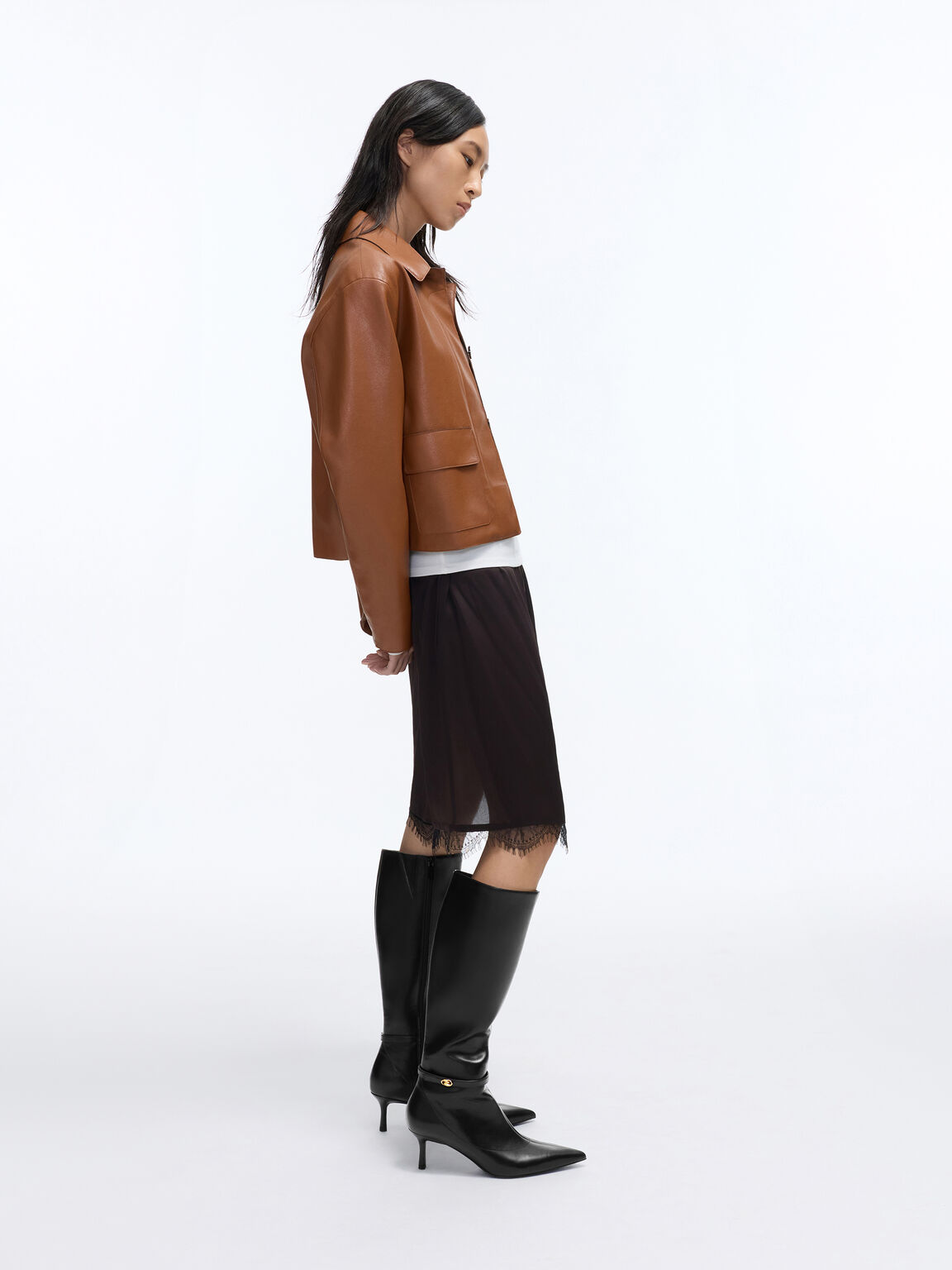 ポインテッドヒール ロングブーツ, ブラック, hi-res