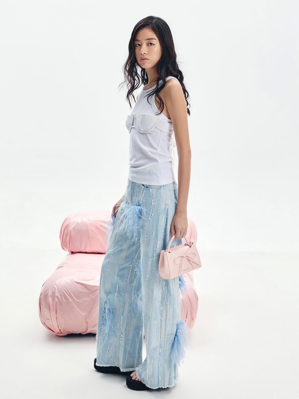 Hazel ヘーゼル ボウパネル トップハンドルバッグ, ソフトピンク, hi-res