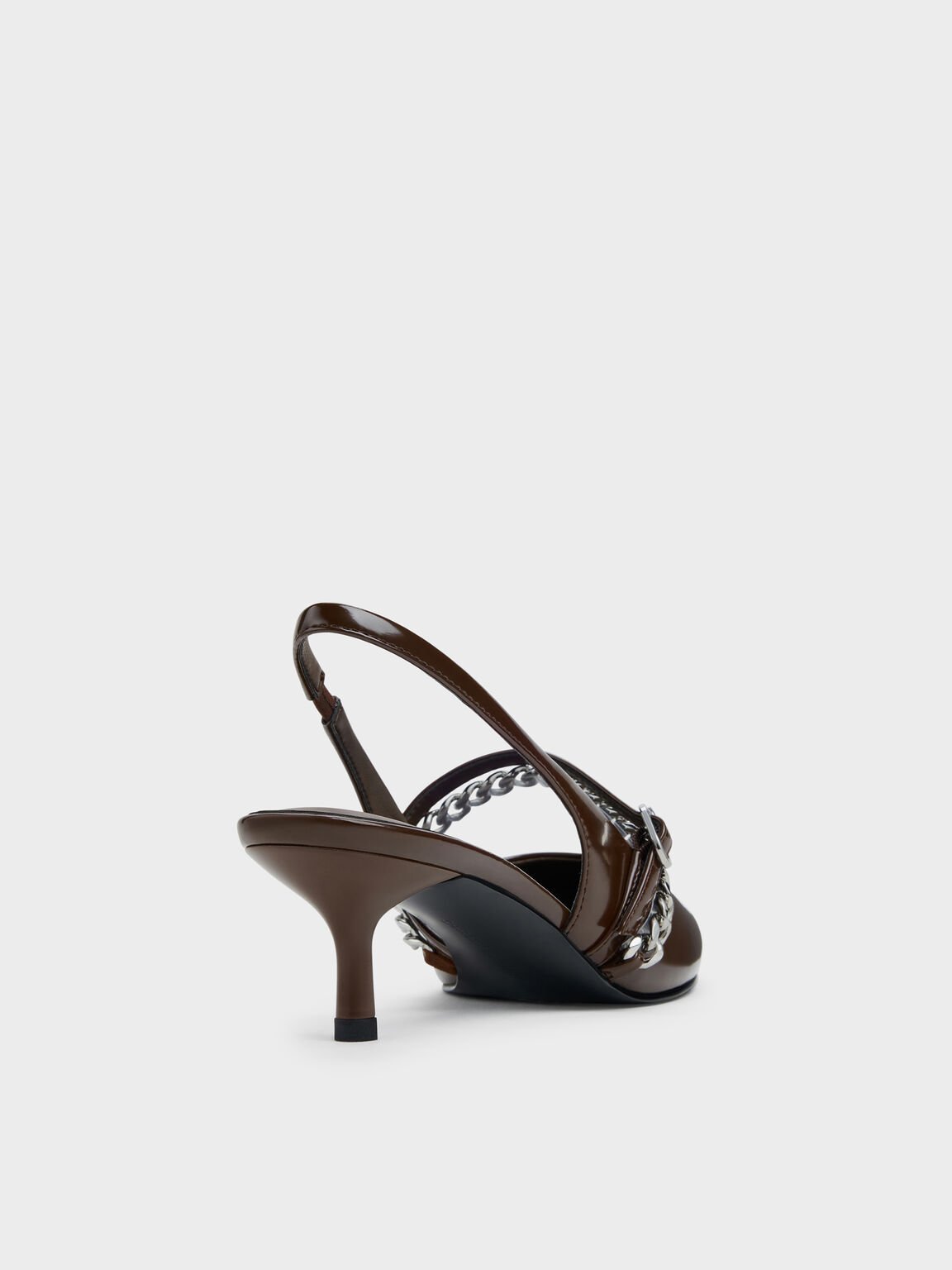 Georgie ジョージー チェーンスリングバック キトゥンヒール, ダークブラウン, hi-res