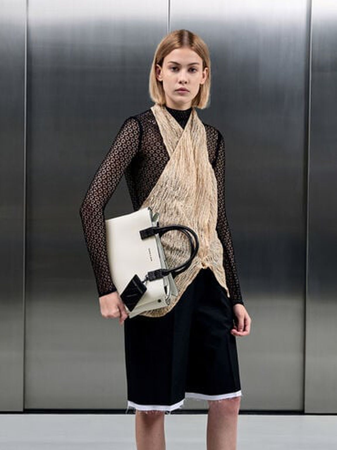 ダブルトップハンドル ストラクチャードバッグ, ホワイト, hi-res