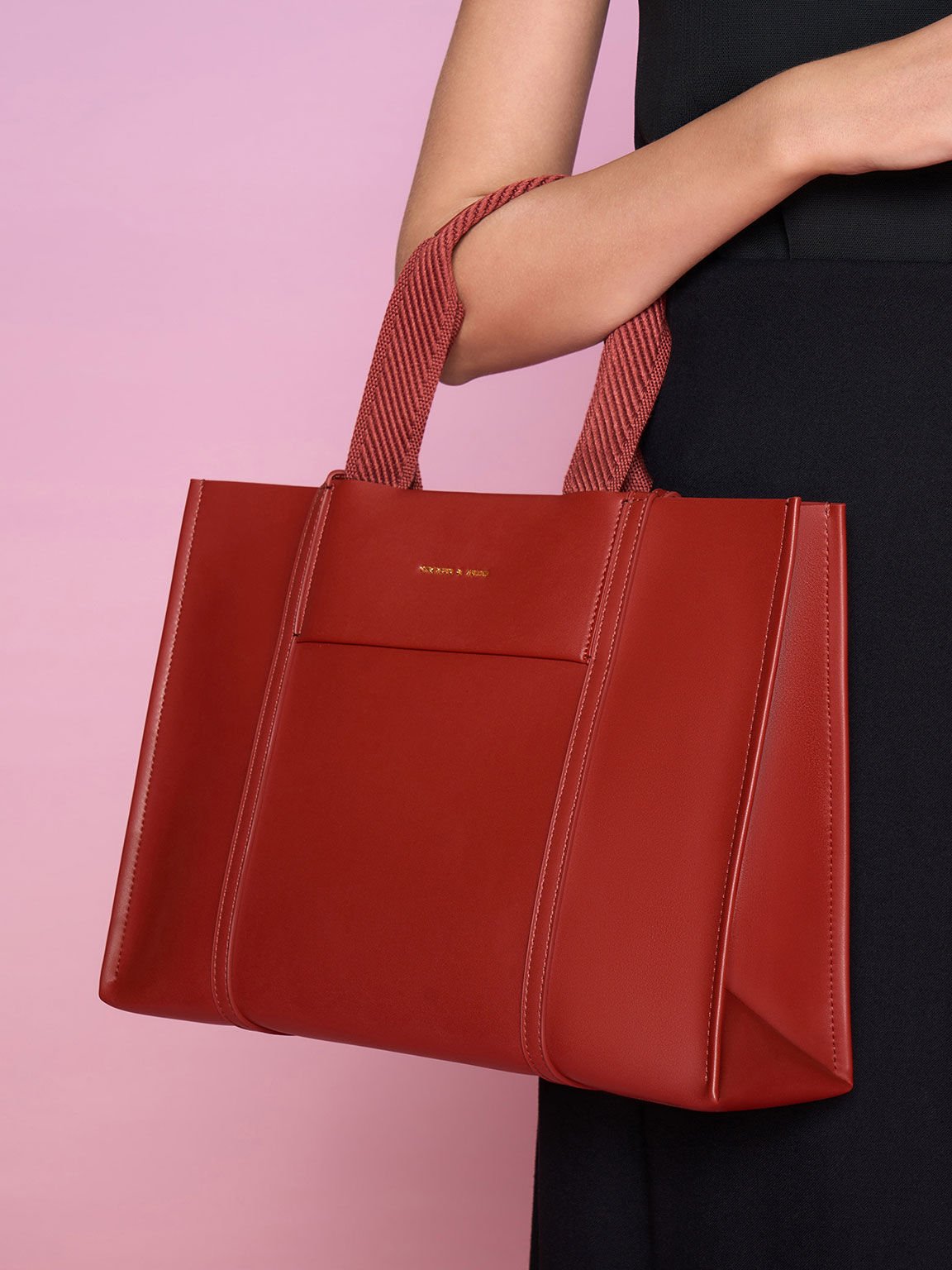 Shalia シャリア ラージダブルハンドルトートバッグ, ブリック, hi-res