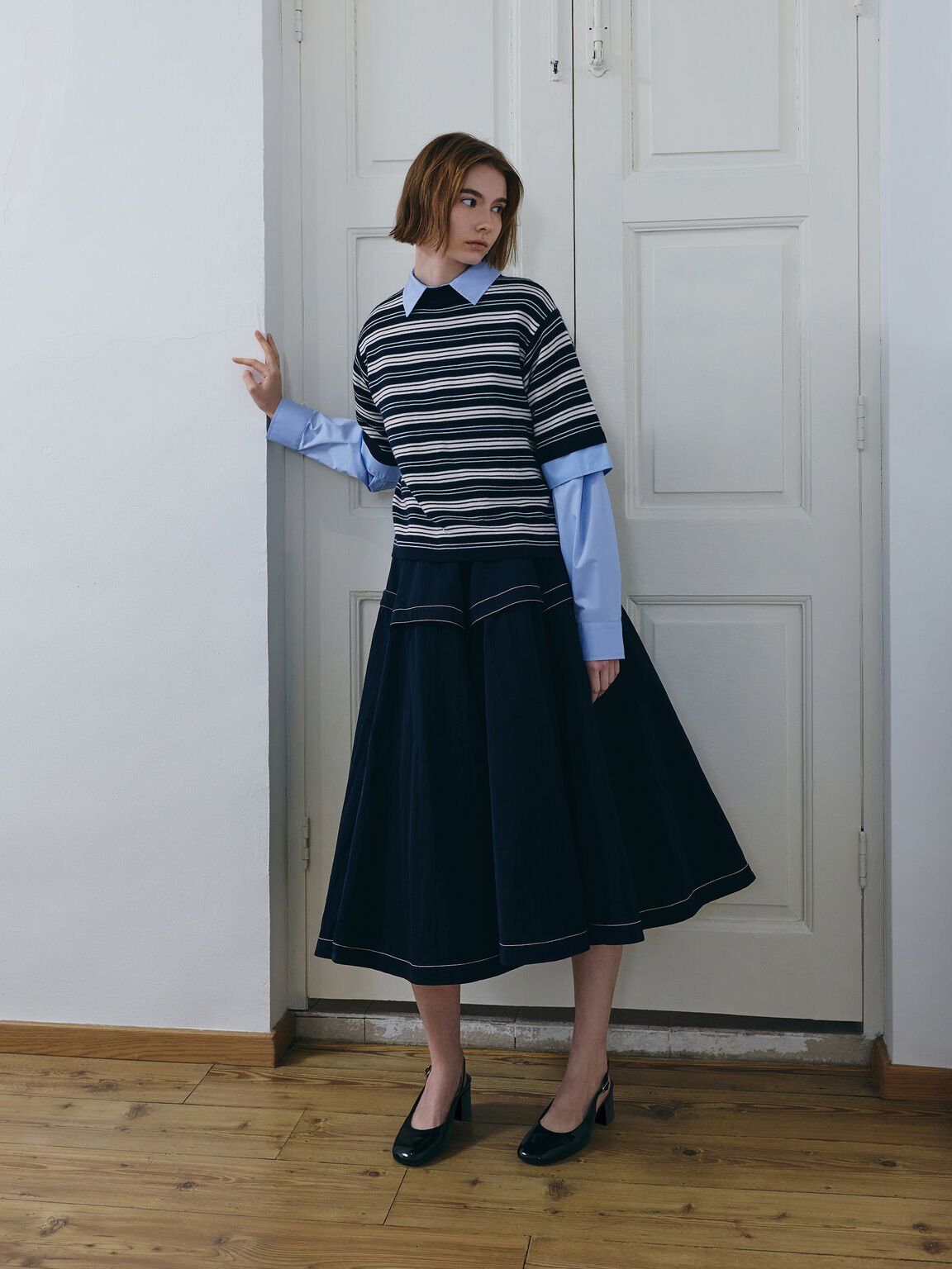 Danni ダニー パテントブロックヒール スリングバックパンプス, ブラックパテント, hi-res