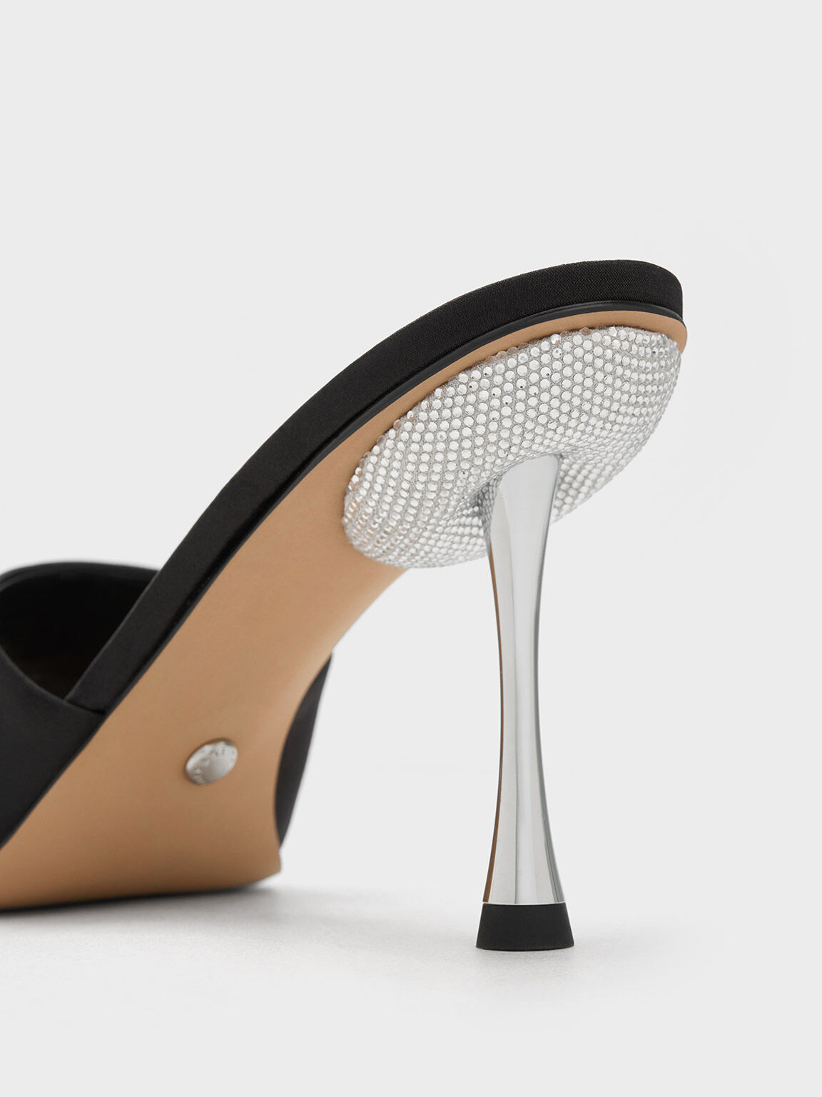 Demi デミ ポリエステルメタリックヒールミュール, ブラック, hi-res