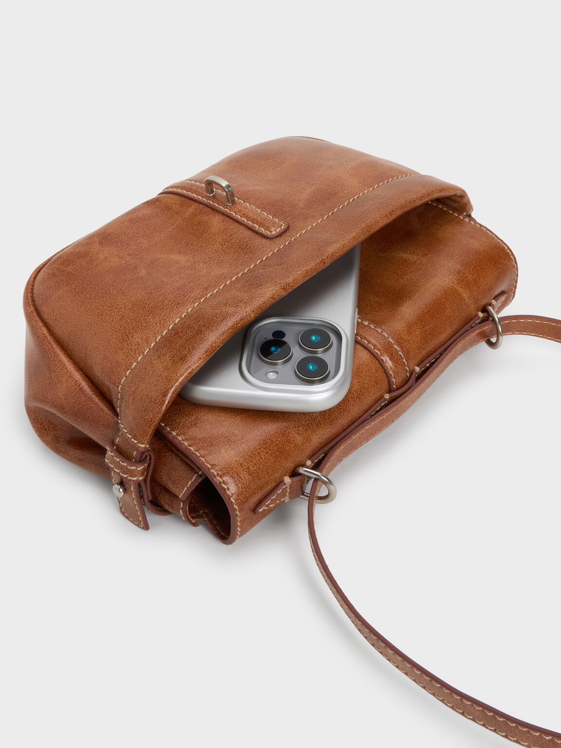 Delfina デルフィナ チェーンクロスボディーバッグ, ディストレスドタン, hi-res