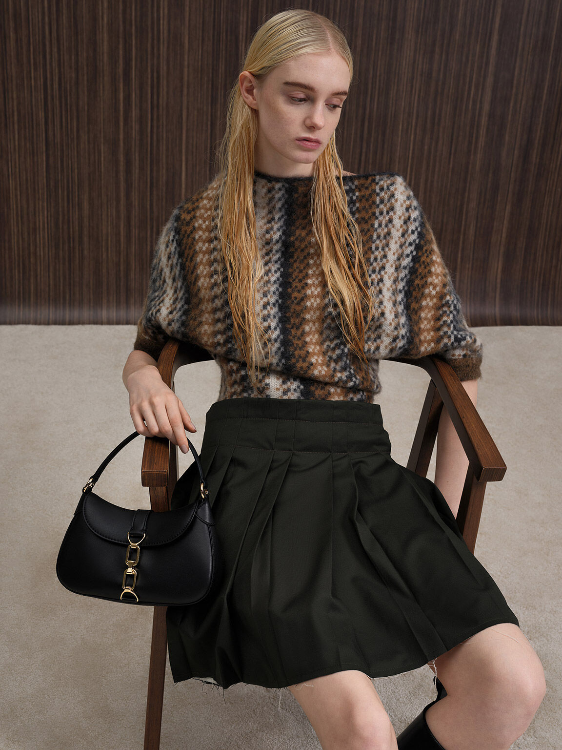 Agatha アガサ チェーンアクセントホーボーバッグ, ブラック, hi-res