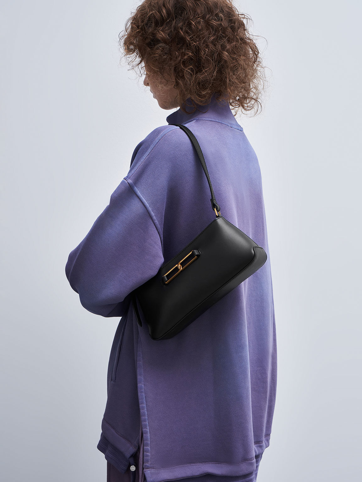 Gabine ガビーヌ レザートラペーズショルダーバッグ, ブラック, hi-res