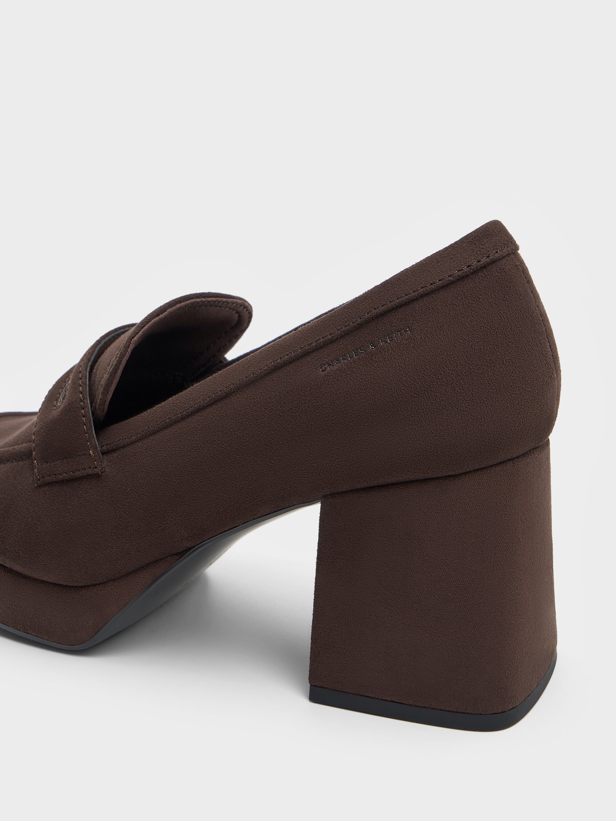 チャールズアンドキース　ブロックヒールローファーパンプス　ダークブラウン プラットフォーム ブロックヒールローファーパンプス - ダークブラウン
