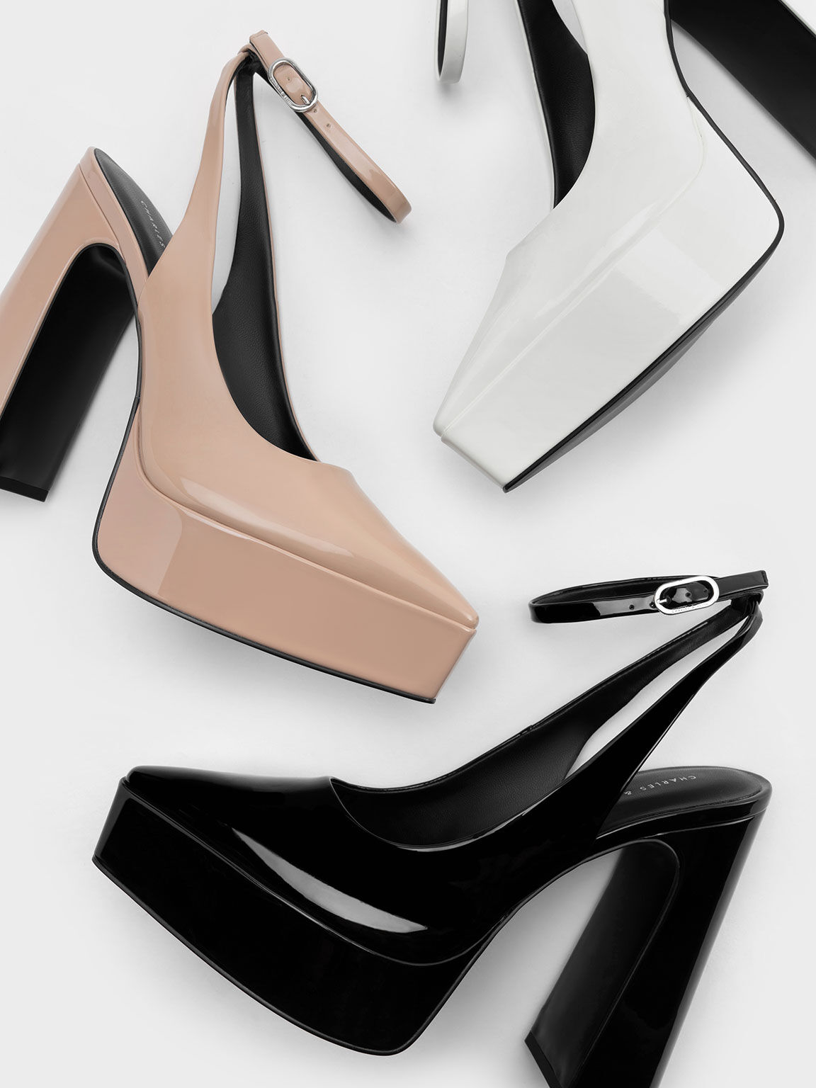 Guinevere グィネヴィア パテントプラットフォームパンプス, ホワイト, hi-res