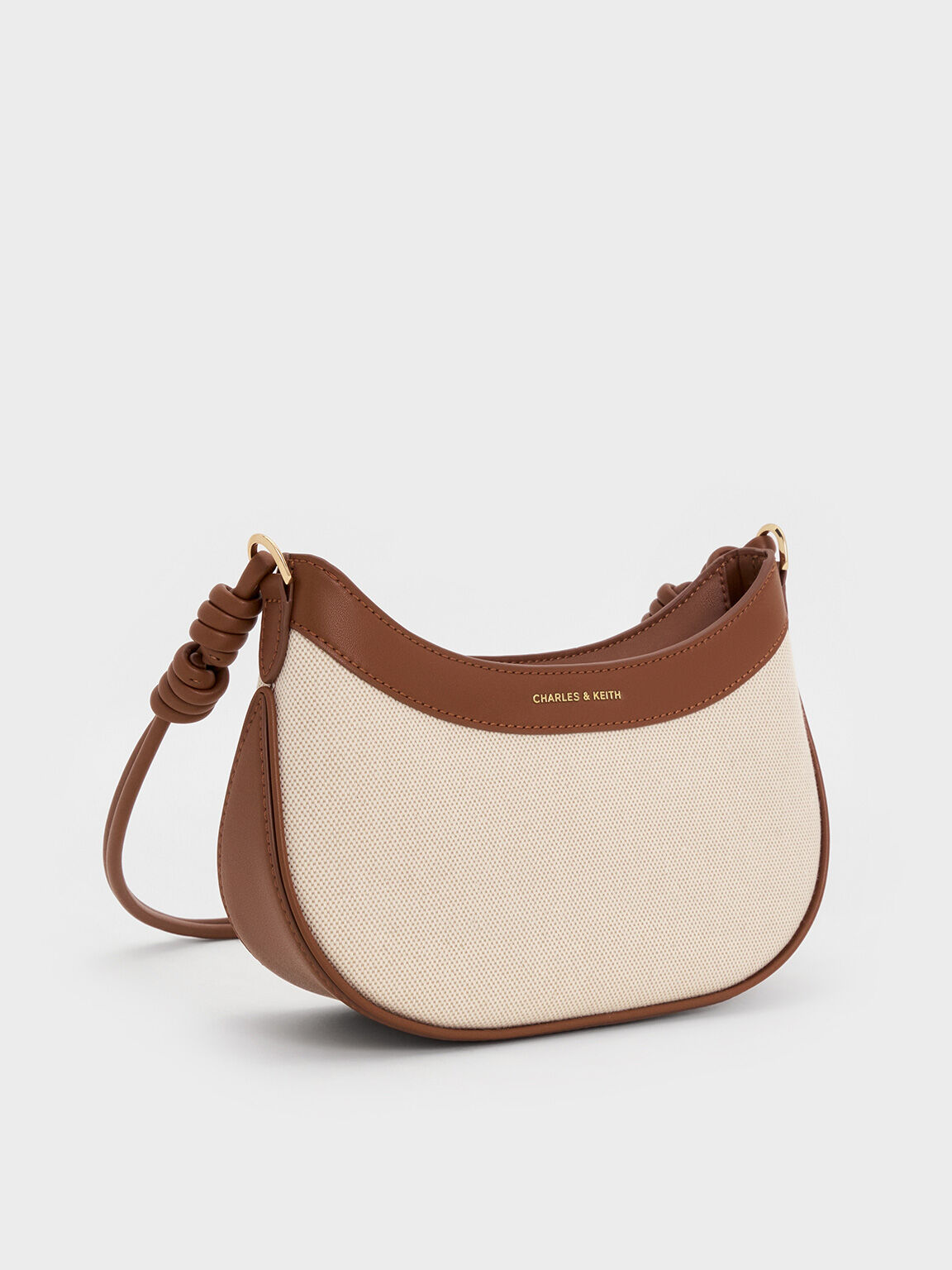 Sabine サビーヌ キャンバスノットストラップカーブショルダーバッグ, チョコレート, hi-res