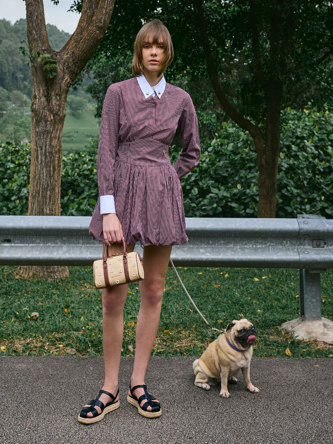 Philomena フィロメナ ラフィア フラワーボウリングバッグ, ベージュ, hi-res