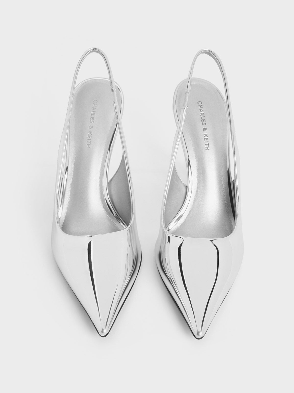 Flor フロール ローズヒールスリングバックパンプス, シルバー, hi-res